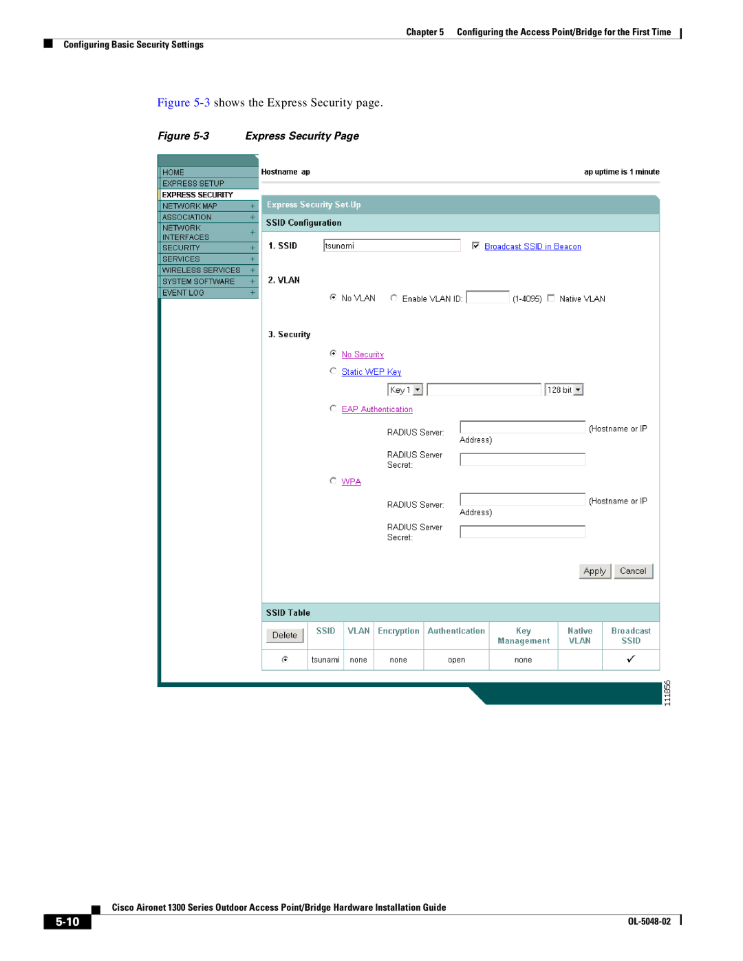 Cisco Systems 1300 Series manual 3shows the Express Security 