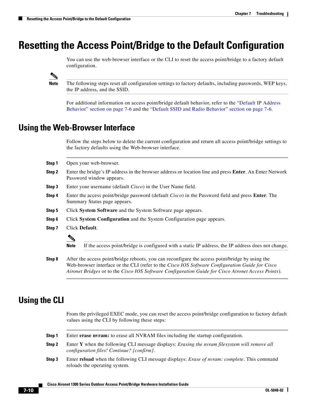 Cisco Systems 1300 Series manual Using the Web-Browser Interface, Using the CLI 