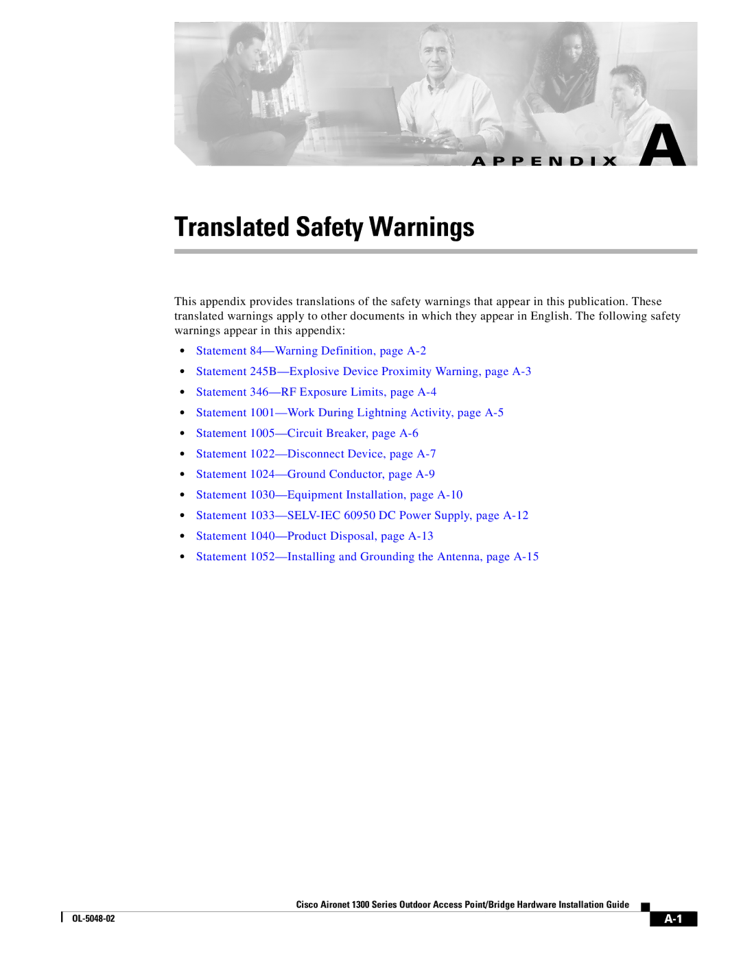 Cisco Systems 1300 Series manual Translated Safety Warnings 