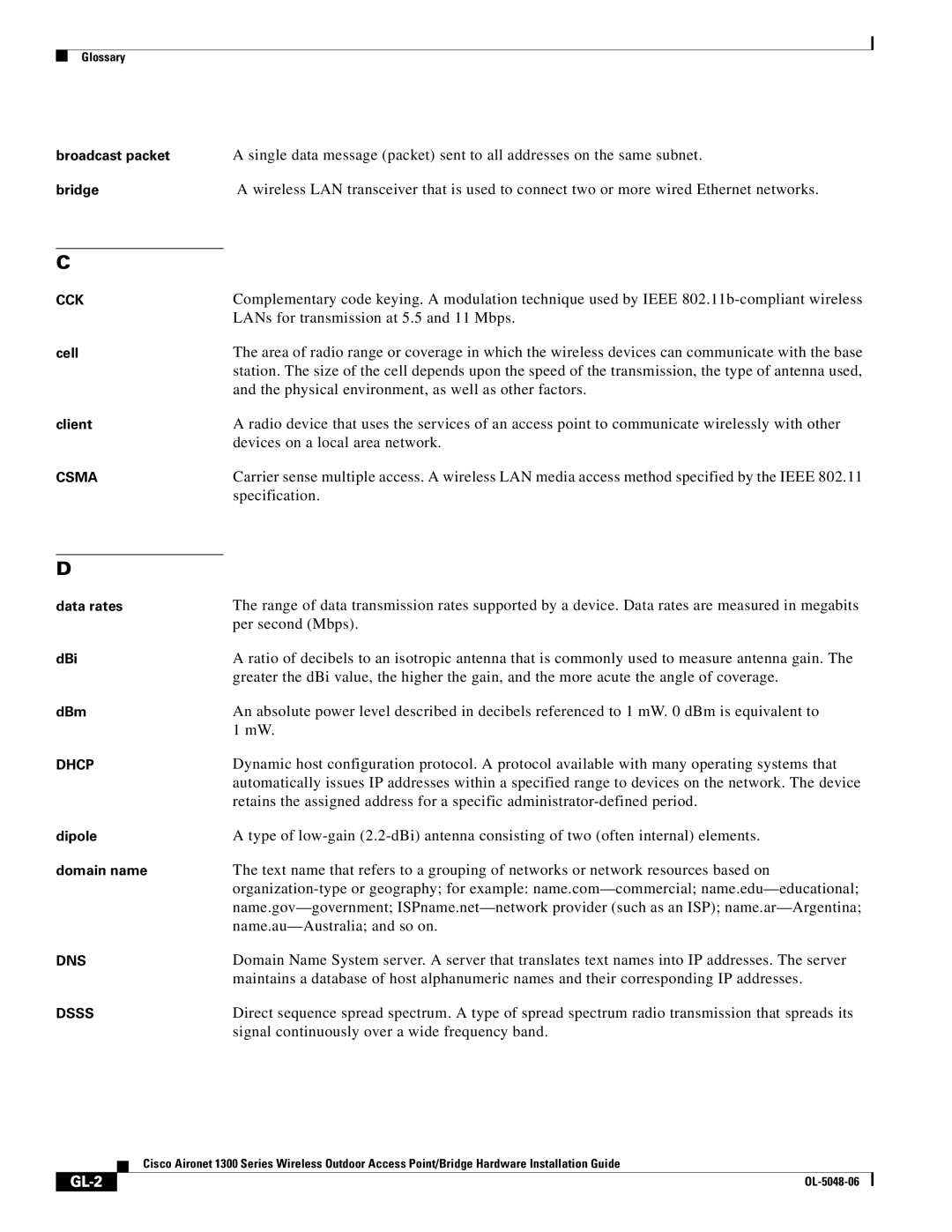 Cisco Systems 1300 manual Signal continuously over a wide frequency band, GL-2 