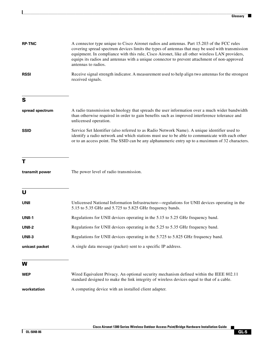 Cisco Systems 1300 manual Power level of radio transmission, GL-5 