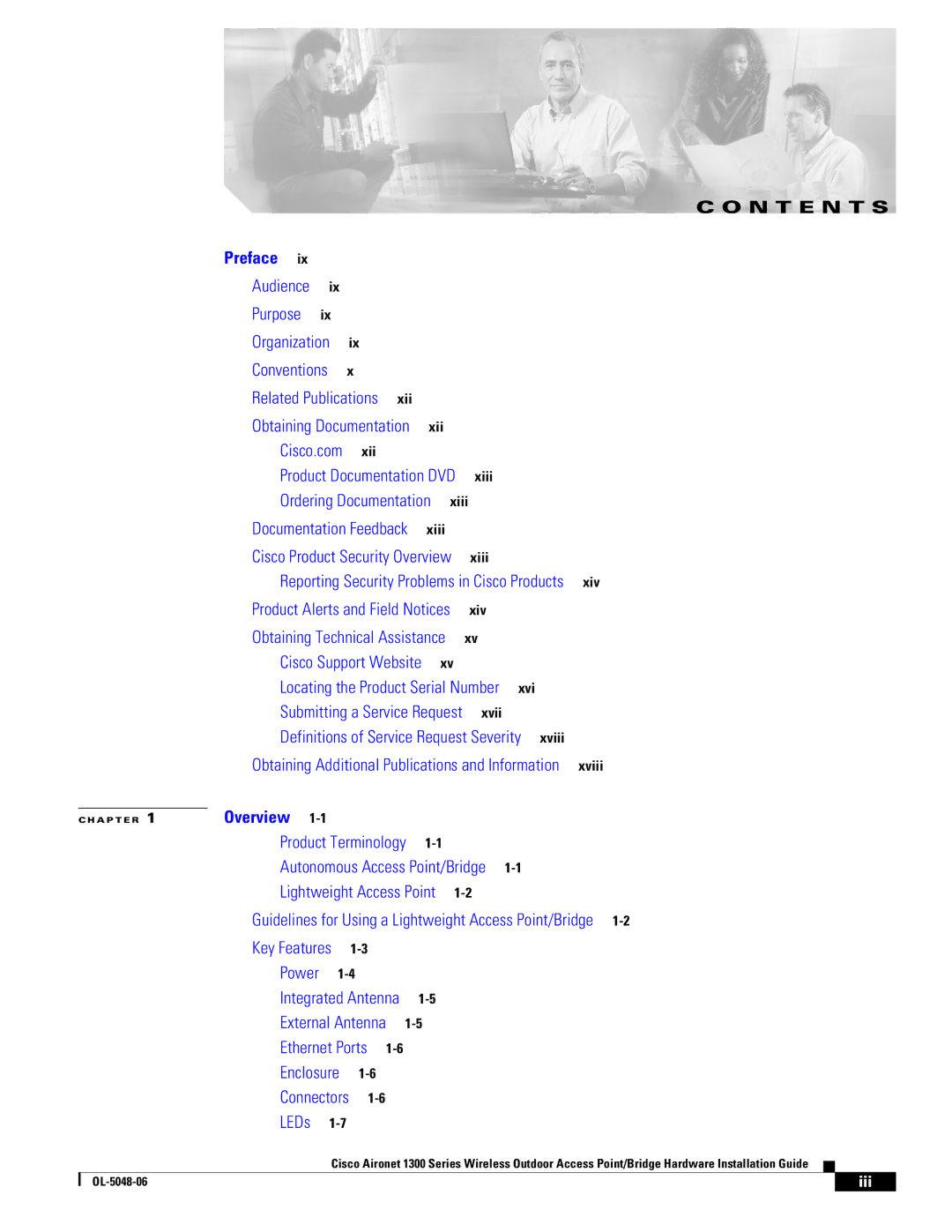 Cisco Systems 1300 manual N T E N T S, Iii 