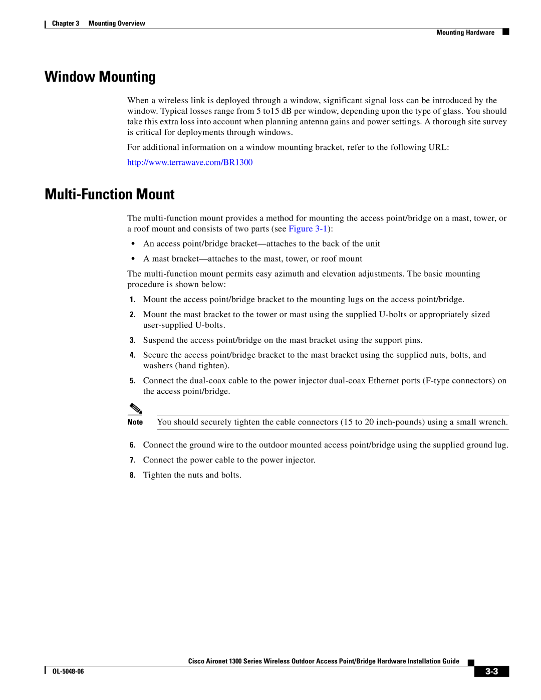 Cisco Systems 1300 manual Window Mounting, Multi-Function Mount 