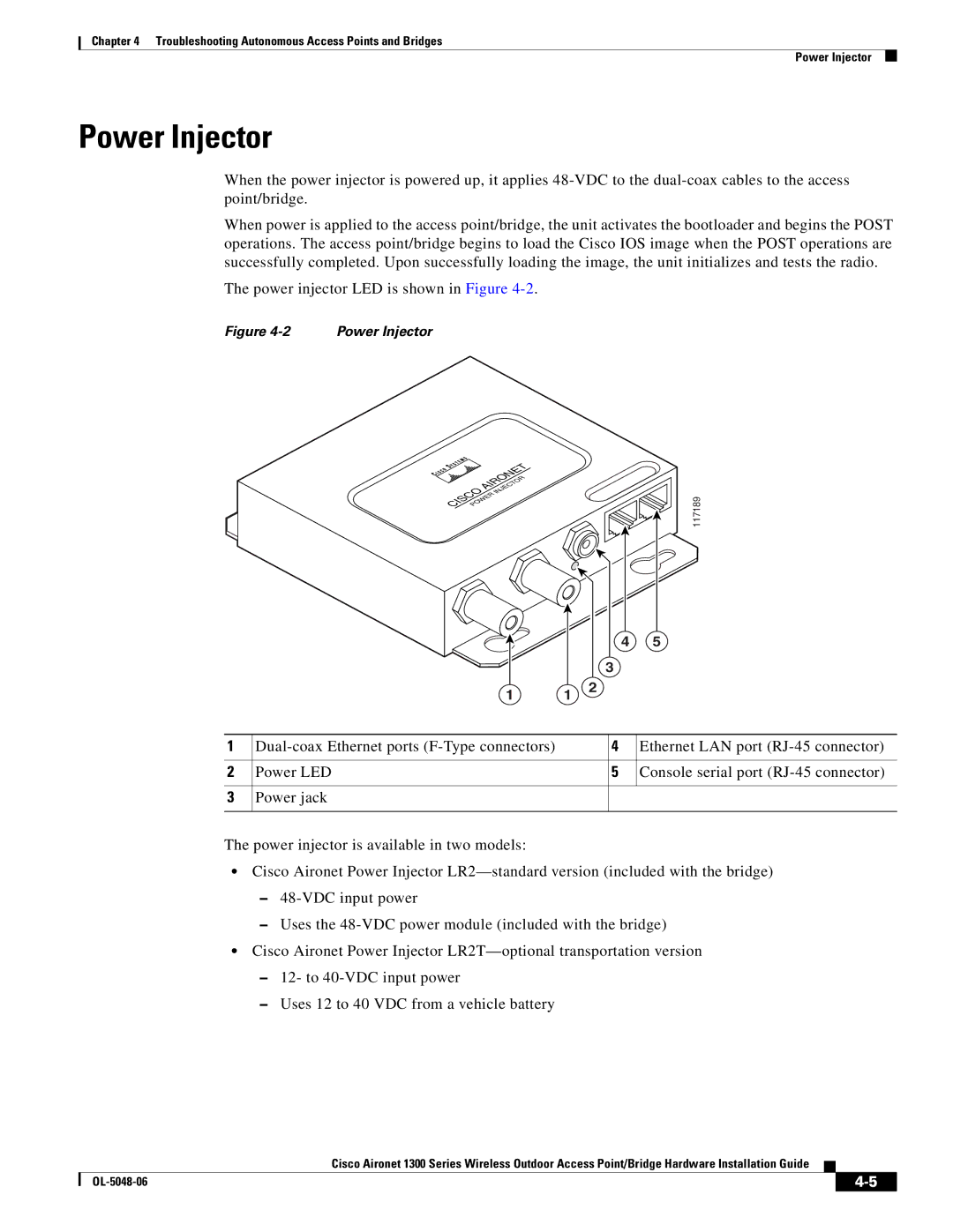 Cisco Systems 1300 manual Power Injector 