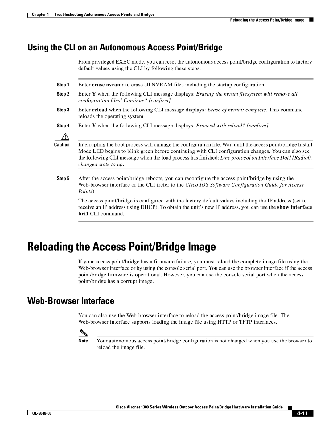 Cisco Systems 1300 manual Reloading the Access Point/Bridge Image, Using the CLI on an Autonomous Access Point/Bridge 