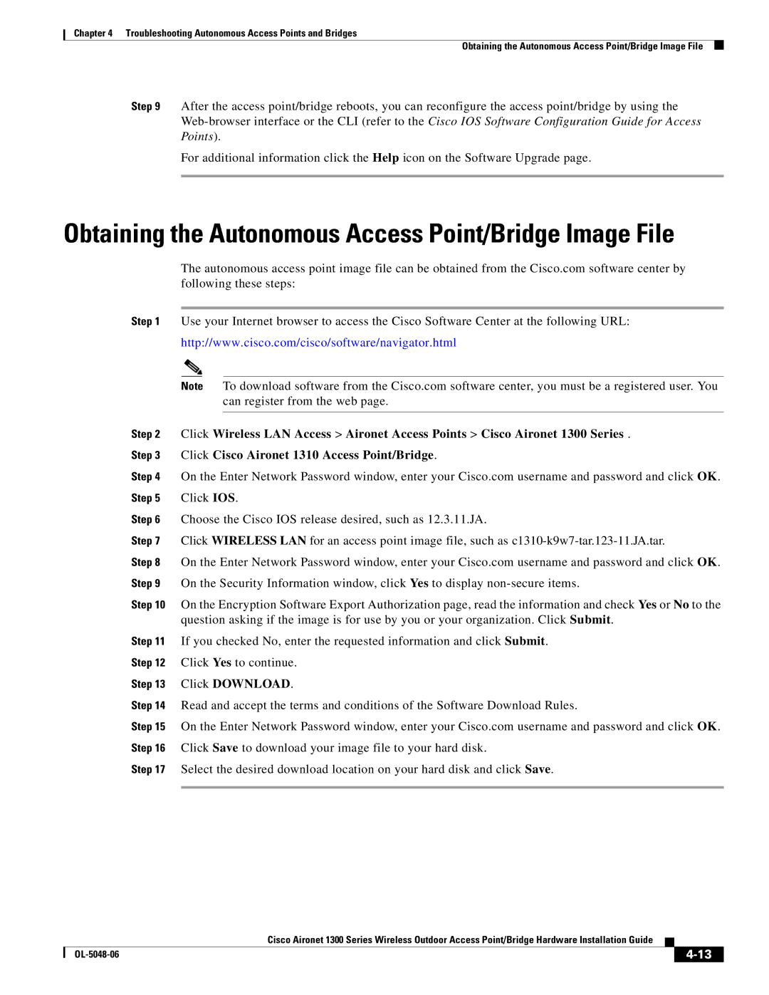 Cisco Systems 1300 manual Obtaining the Autonomous Access Point/Bridge Image File 