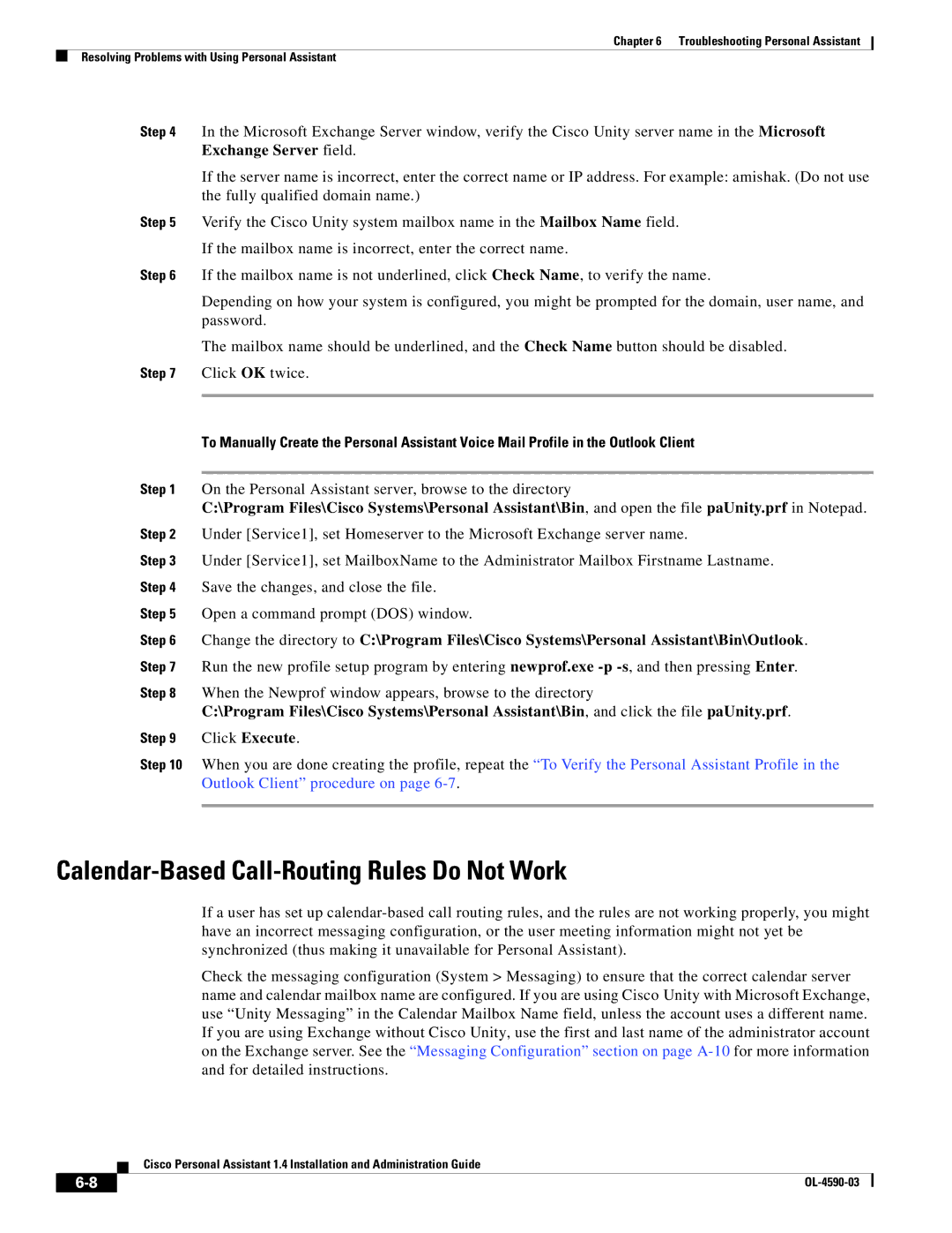 Cisco Systems 1.4 manual Calendar-Based Call-Routing Rules Do Not Work 