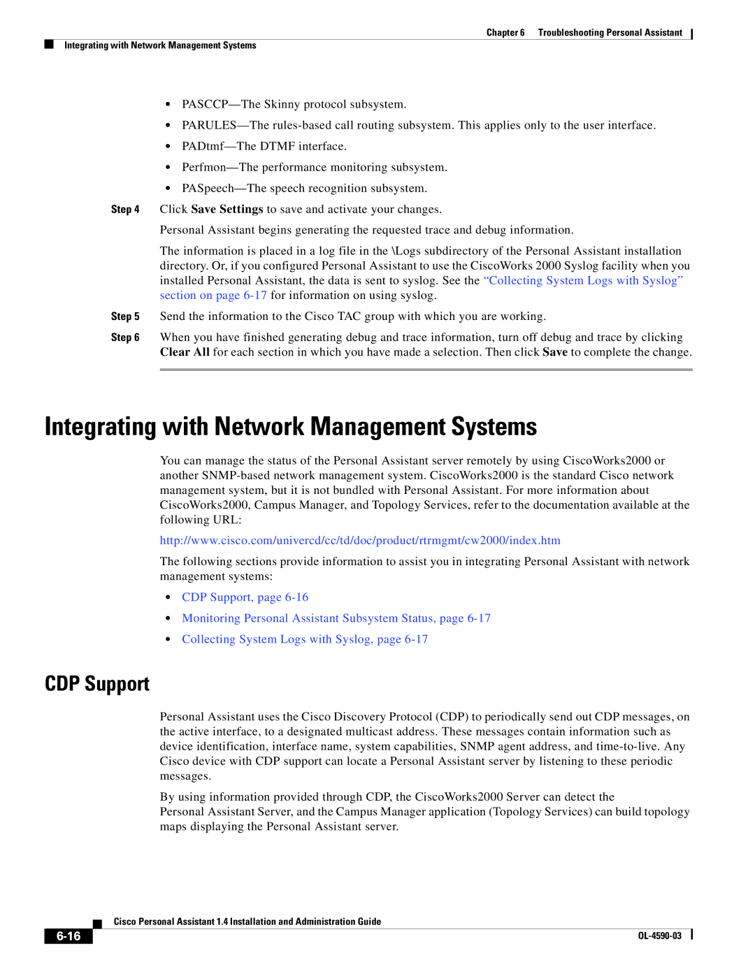 Cisco Systems 1.4 manual Integrating with Network Management Systems, CDP Support 