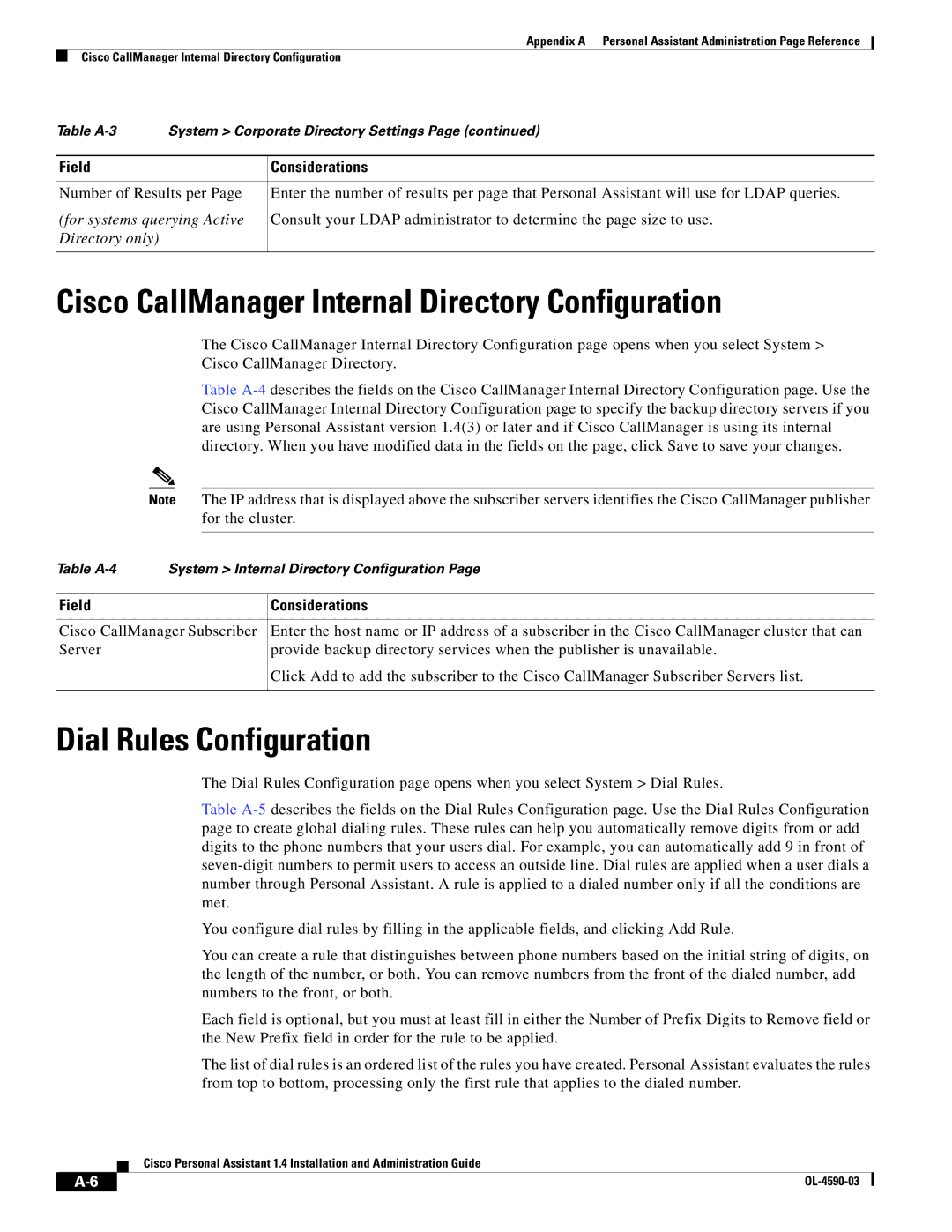 Cisco Systems 1.4 manual Cisco CallManager Internal Directory Configuration, Dial Rules Configuration 