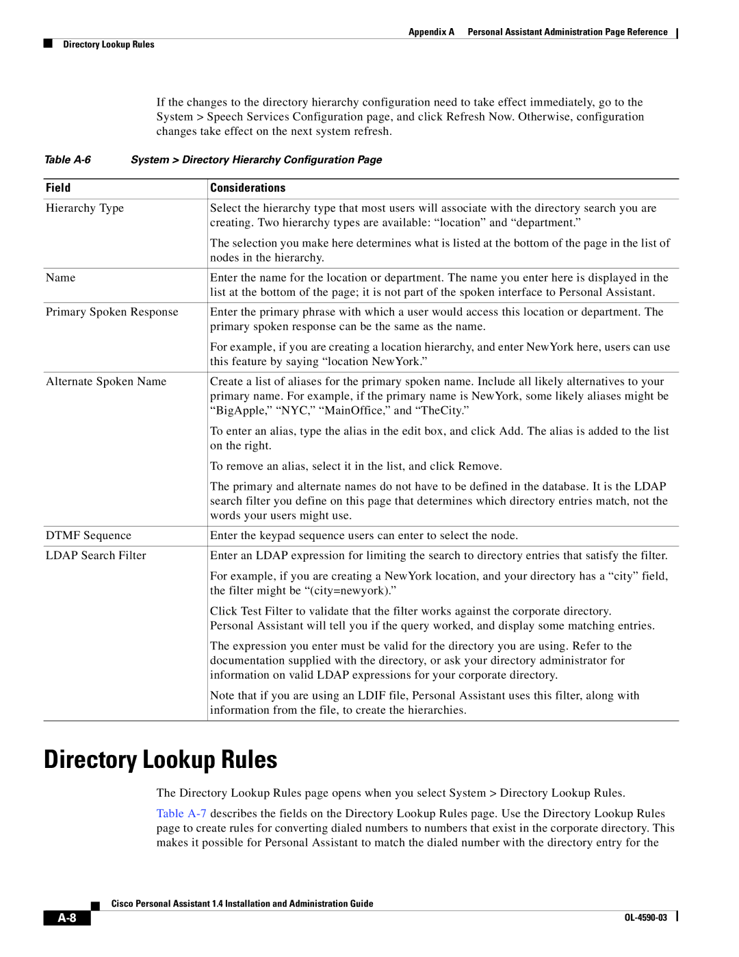 Cisco Systems 1.4 manual Directory Lookup Rules 