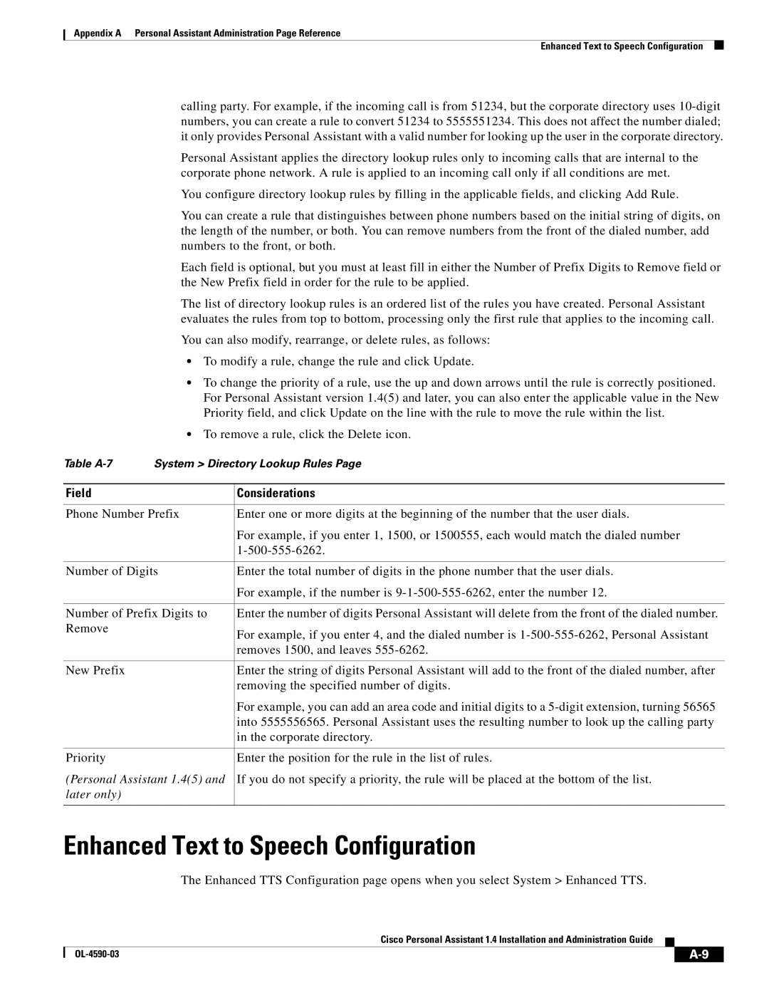 Cisco Systems 1.4 manual Enhanced Text to Speech Configuration 