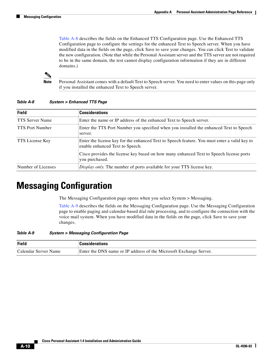 Cisco Systems 1.4 manual Messaging Configuration 