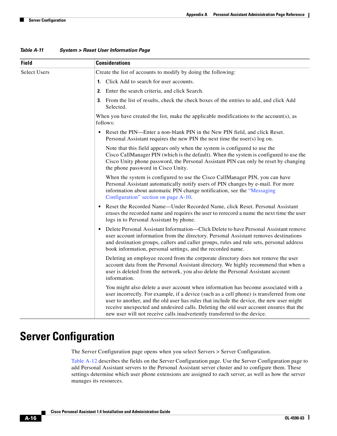 Cisco Systems 1.4 manual Server Configuration, Field Considerations 