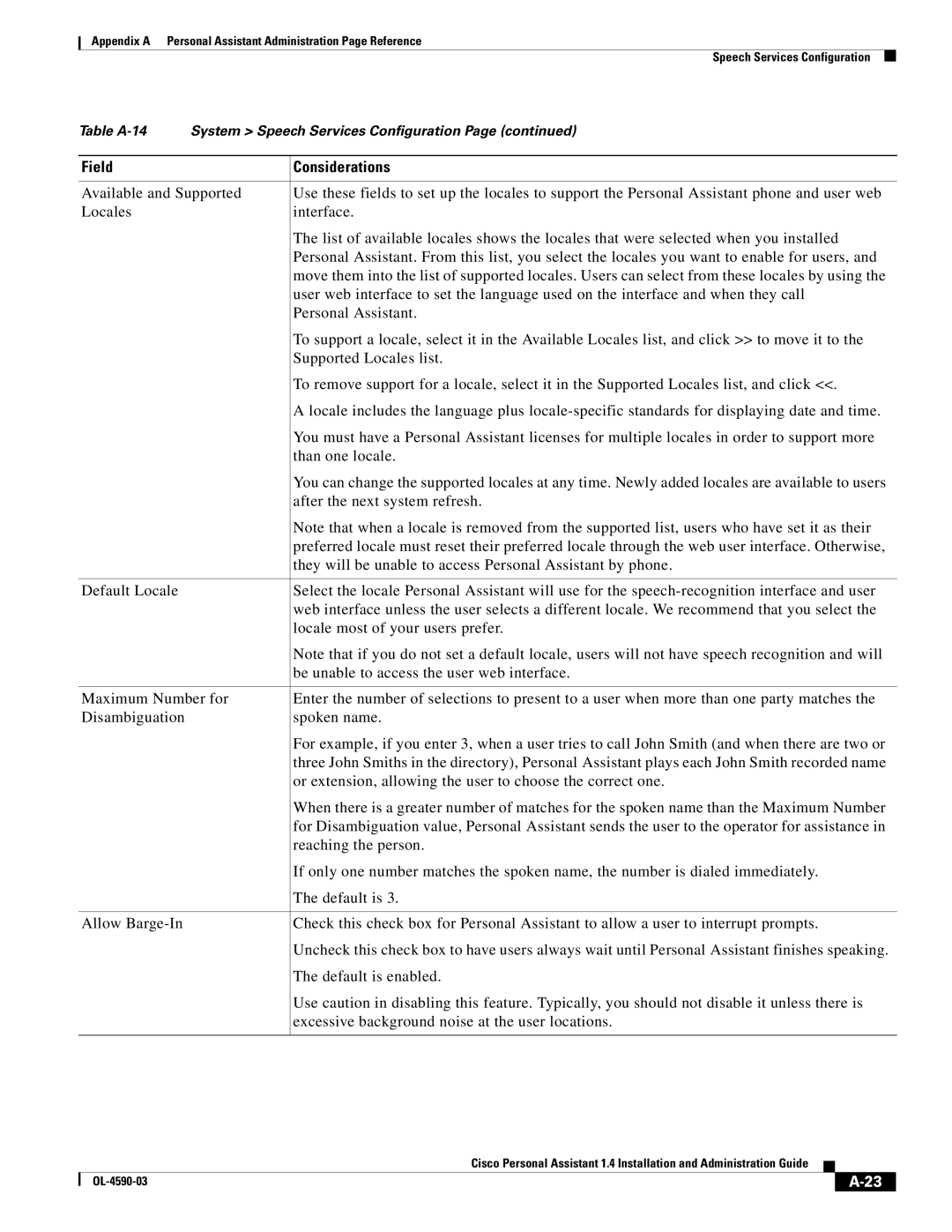 Cisco Systems 1.4 manual Field Considerations 