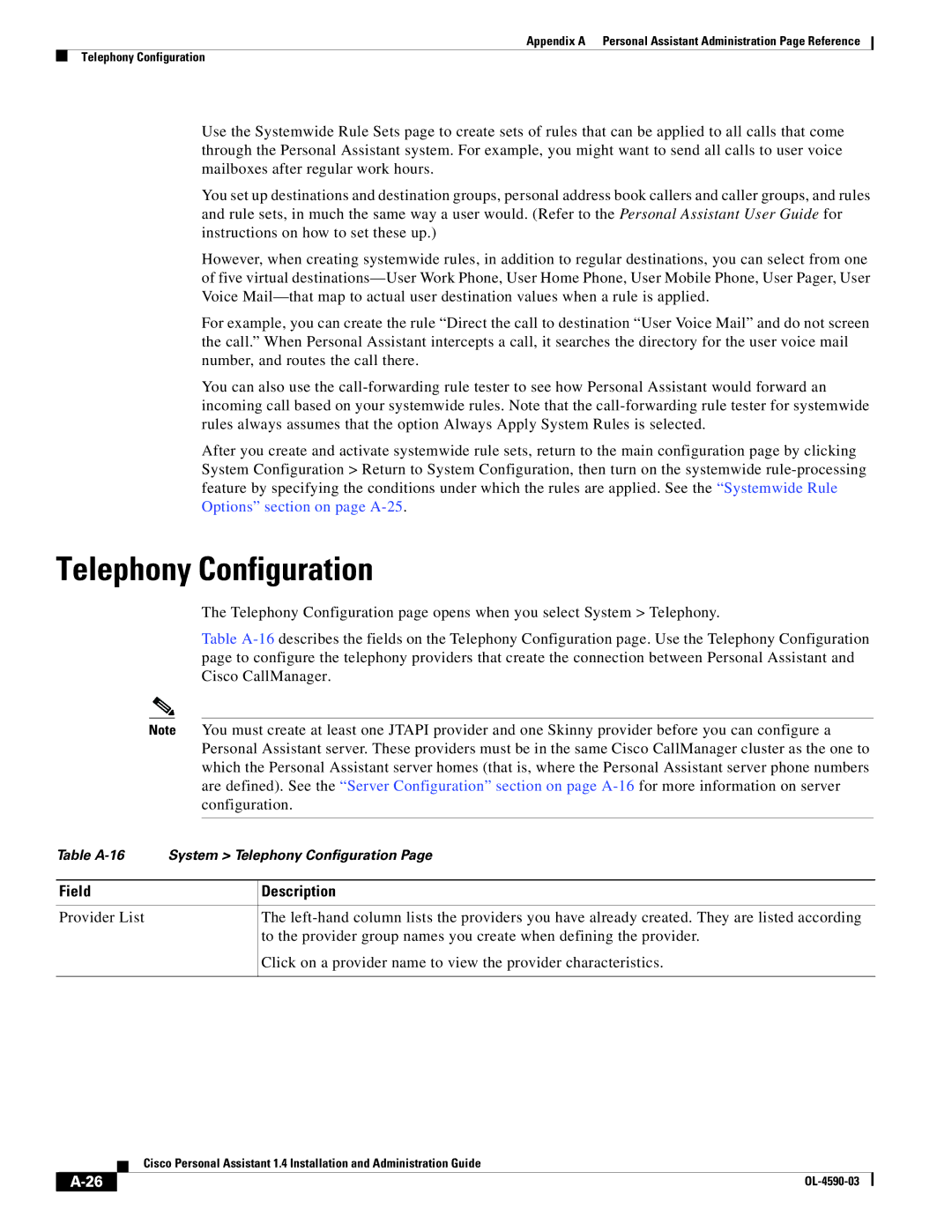 Cisco Systems 1.4 manual Telephony Configuration, Field Description 