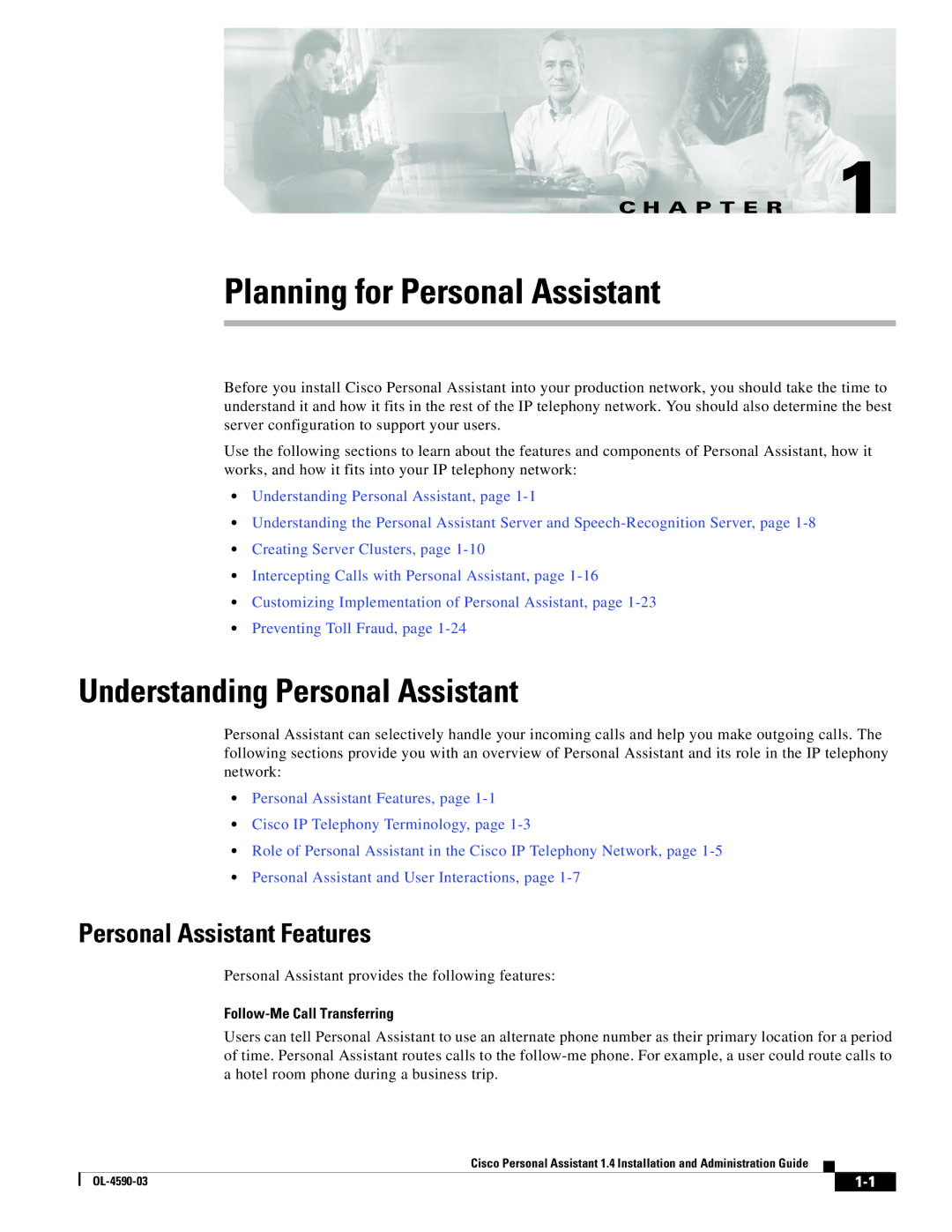 Cisco Systems 1.4 manual Understanding Personal Assistant, Personal Assistant Features, Follow-Me Call Transferring 