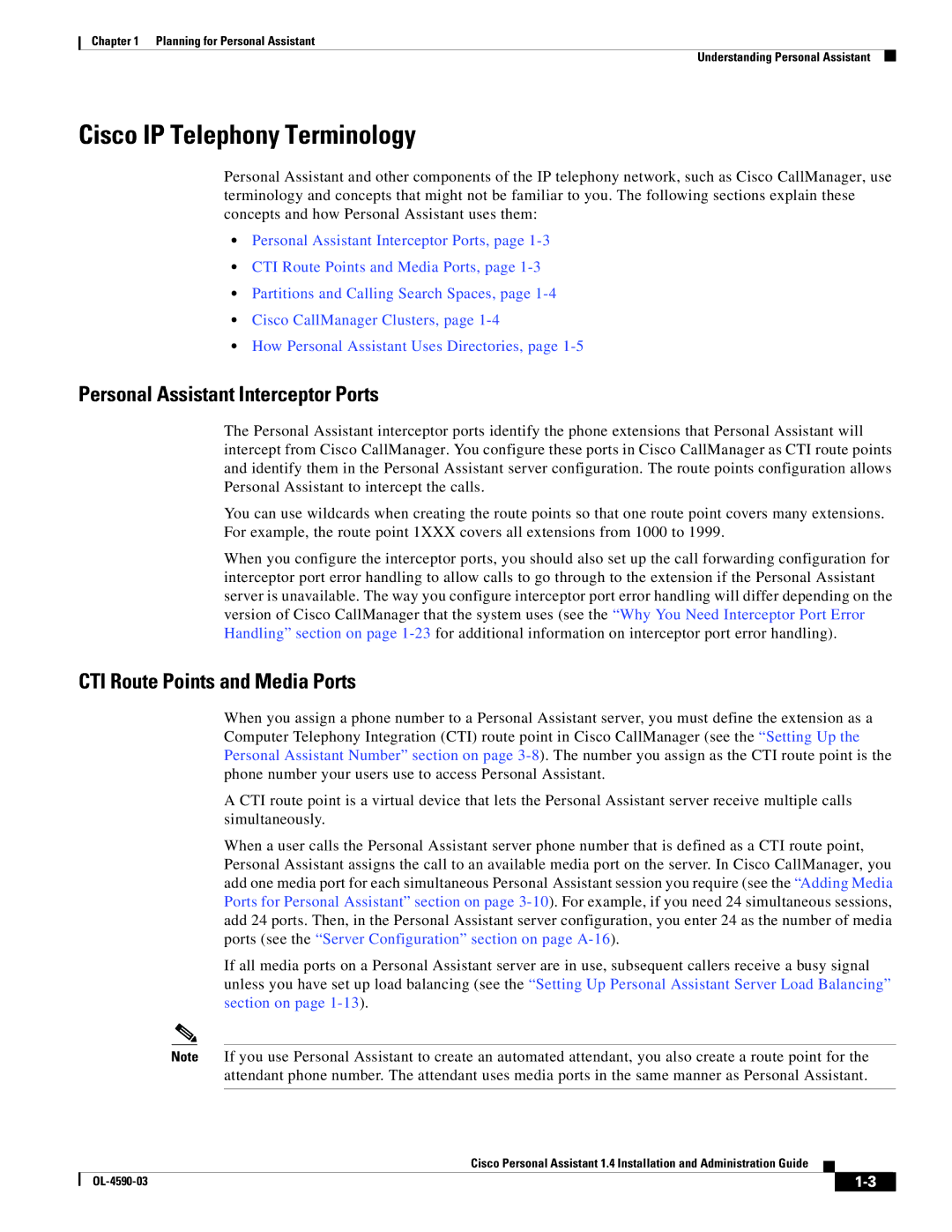 Cisco Systems 1.4 manual Cisco IP Telephony Terminology, Personal Assistant Interceptor Ports 