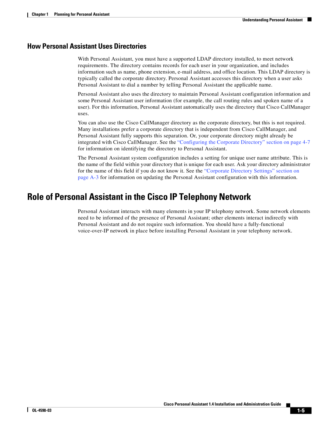 Cisco Systems 1.4 manual Role of Personal Assistant in the Cisco IP Telephony Network 