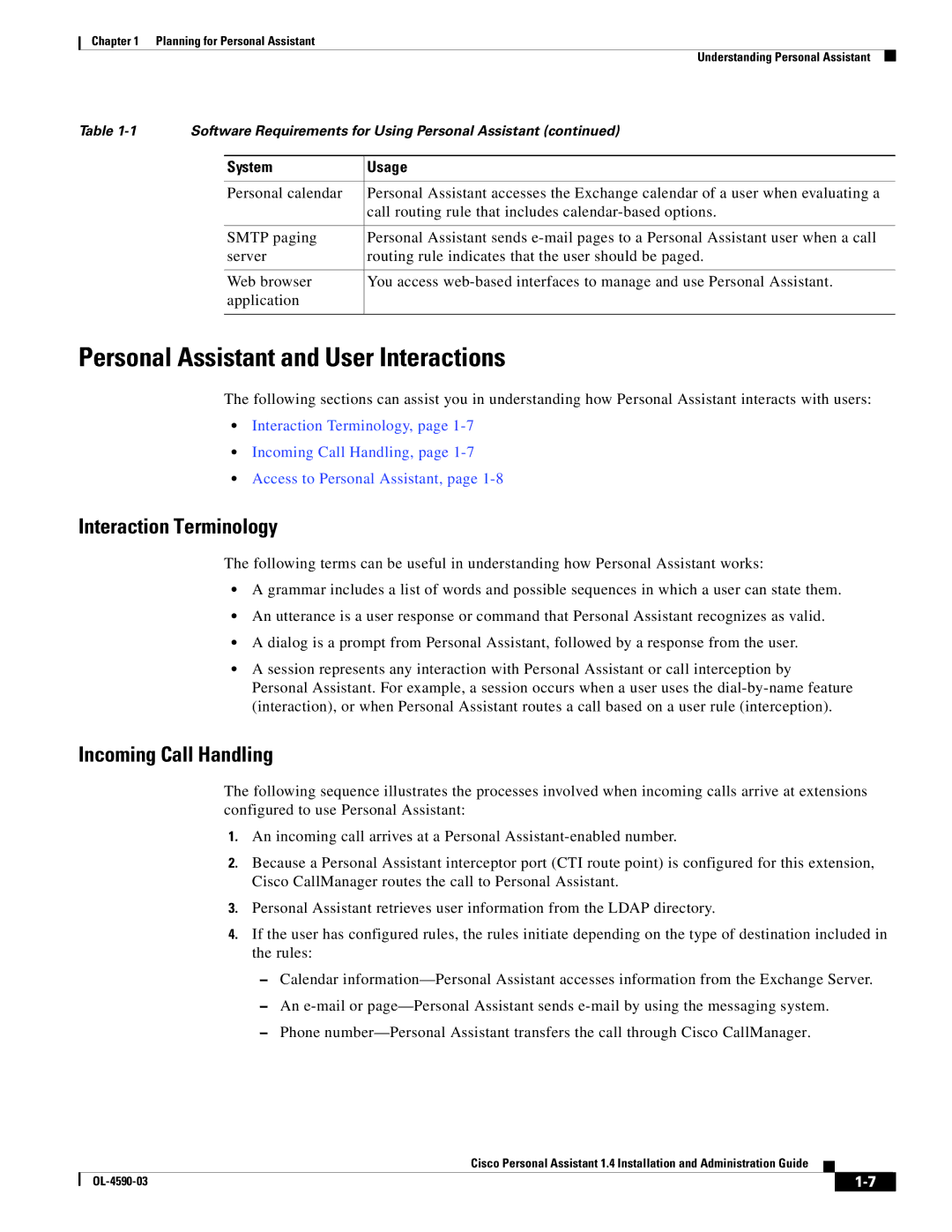 Cisco Systems 1.4 manual Personal Assistant and User Interactions, Interaction Terminology 