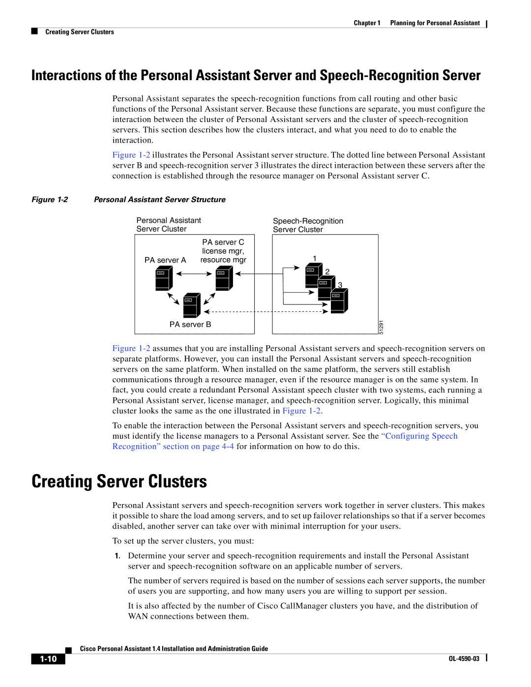 Cisco Systems 1.4 manual Creating Server Clusters, Personal Assistant Server Structure 