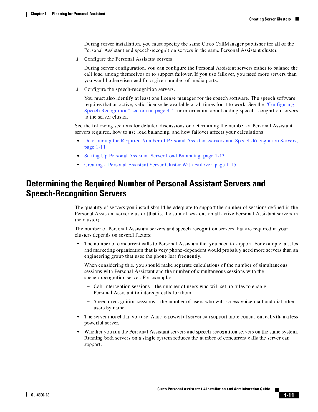 Cisco Systems 1.4 manual Planning for Personal Assistant Creating Server Clusters 