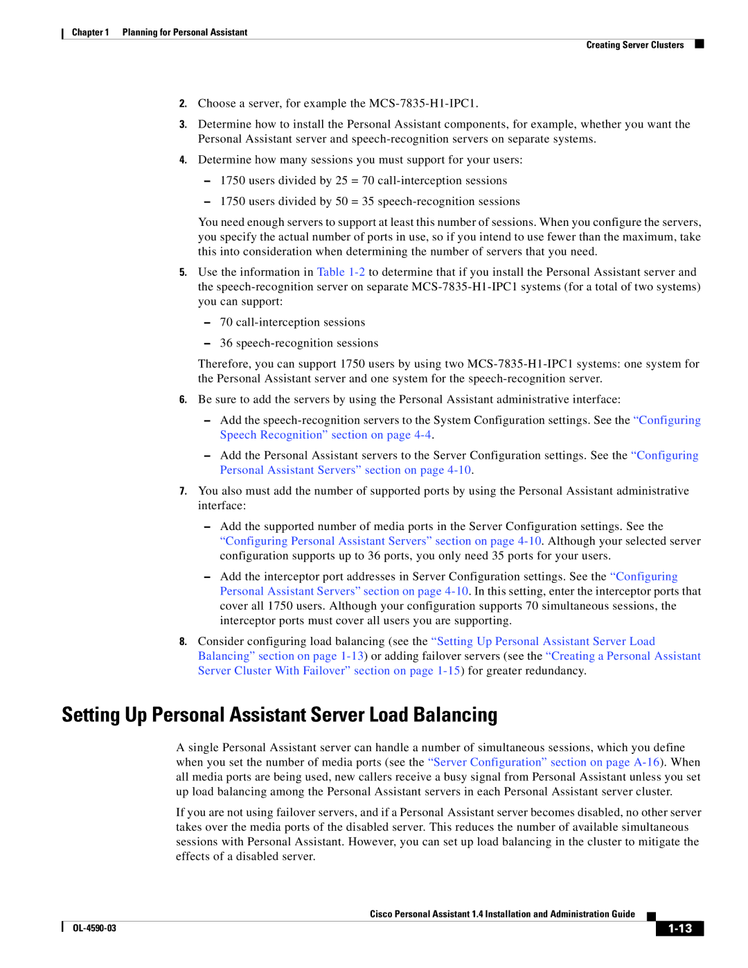 Cisco Systems 1.4 manual Setting Up Personal Assistant Server Load Balancing 