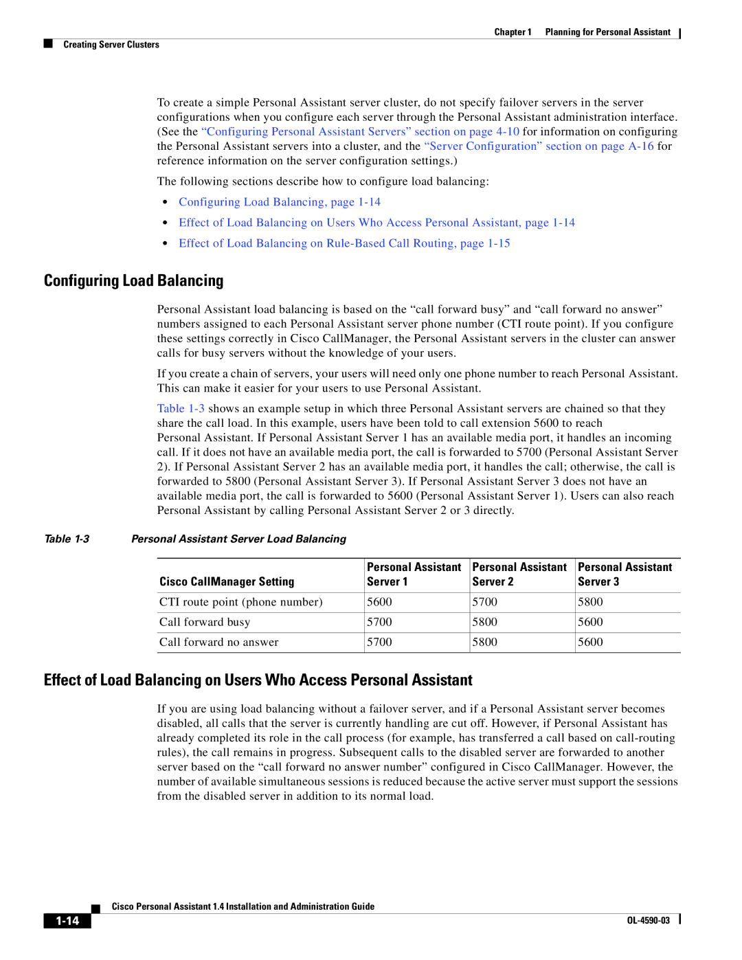 Cisco Systems 1.4 manual Configuring Load Balancing, Cisco CallManager Setting Server 