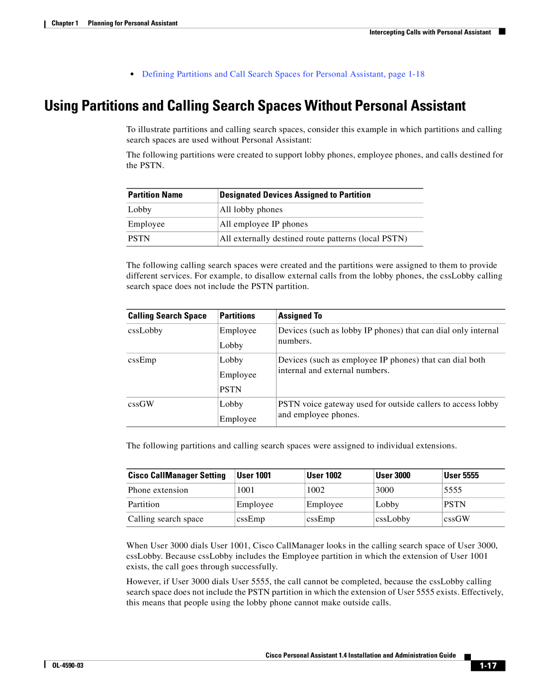 Cisco Systems 1.4 manual Partition Name Designated Devices Assigned to Partition, Partitions Assigned To, User 