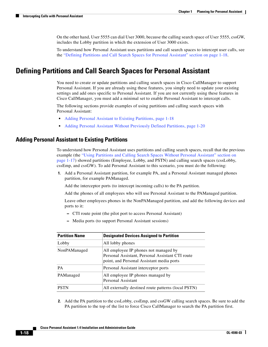 Cisco Systems 1.4 manual Adding Personal Assistant to Existing Partitions 