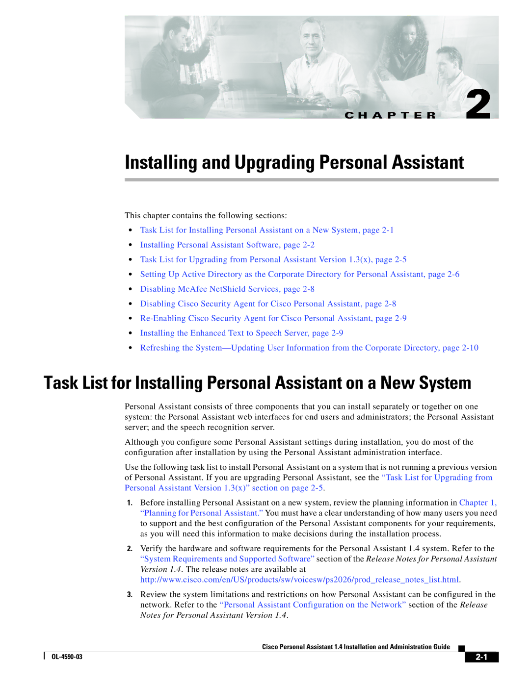 Cisco Systems 1.4 manual Installing and Upgrading Personal Assistant 