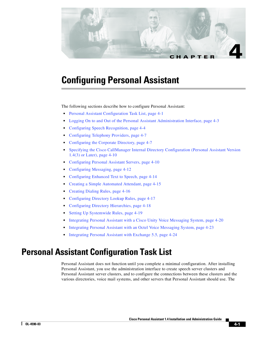 Cisco Systems 1.4 manual Configuring Personal Assistant, Personal Assistant Configuration Task List 