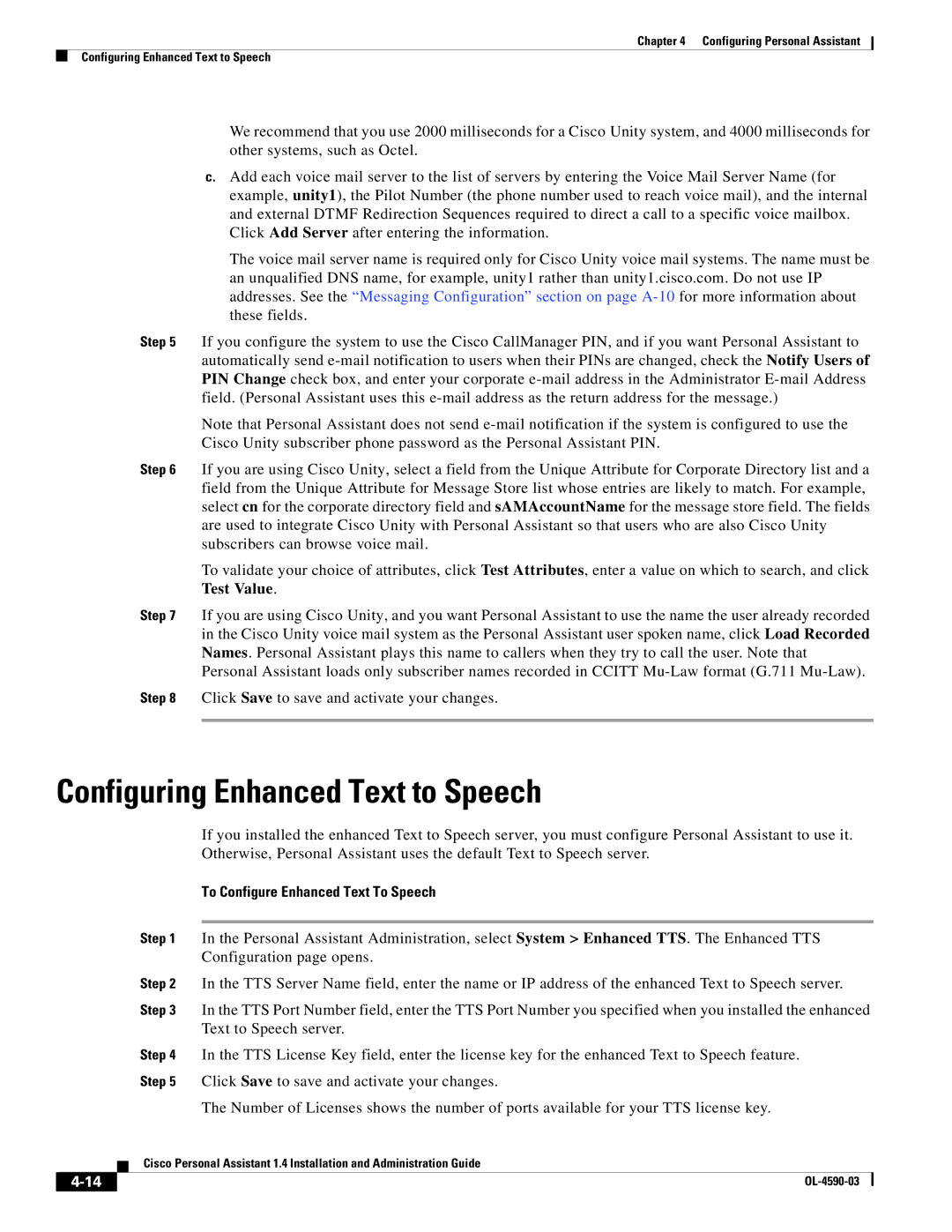 Cisco Systems 1.4 manual Configuring Enhanced Text to Speech, To Configure Enhanced Text To Speech 