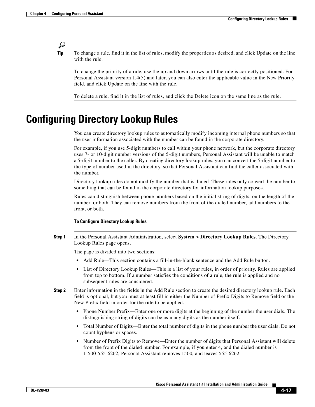 Cisco Systems 1.4 manual Configuring Directory Lookup Rules, To Configure Directory Lookup Rules 