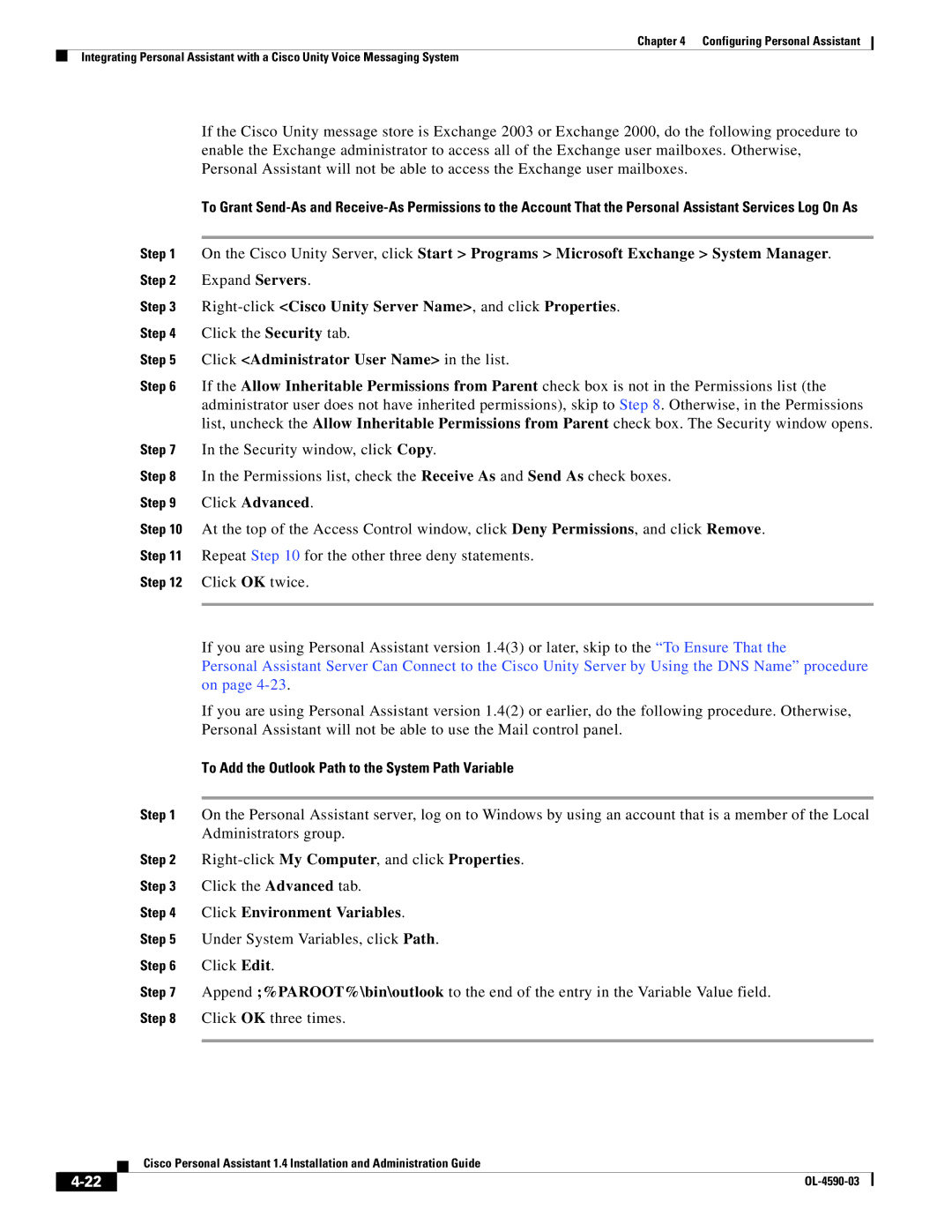 Cisco Systems 1.4 manual Click Administrator User Name in the list, To Add the Outlook Path to the System Path Variable 