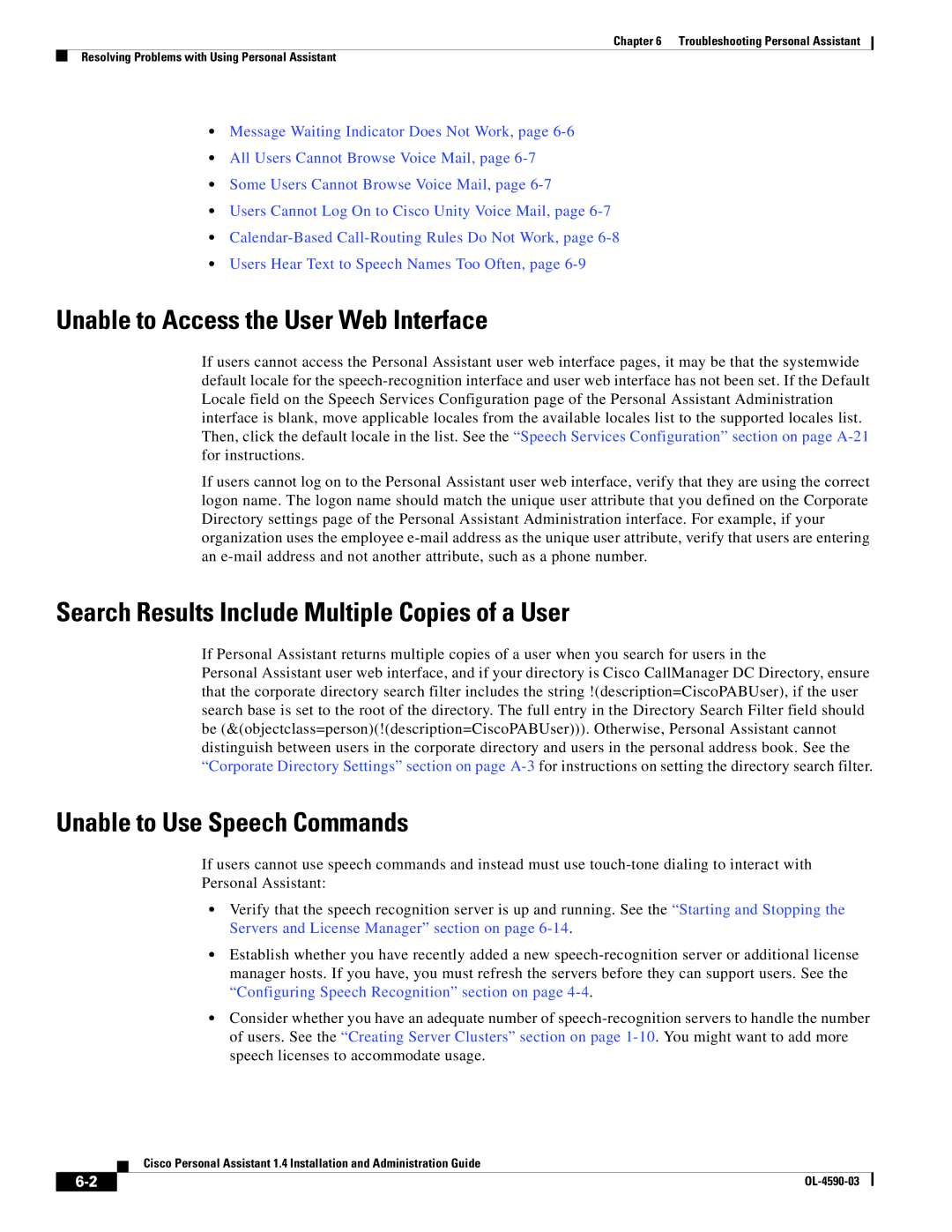 Cisco Systems 1.4 manual Unable to Access the User Web Interface, Search Results Include Multiple Copies of a User 