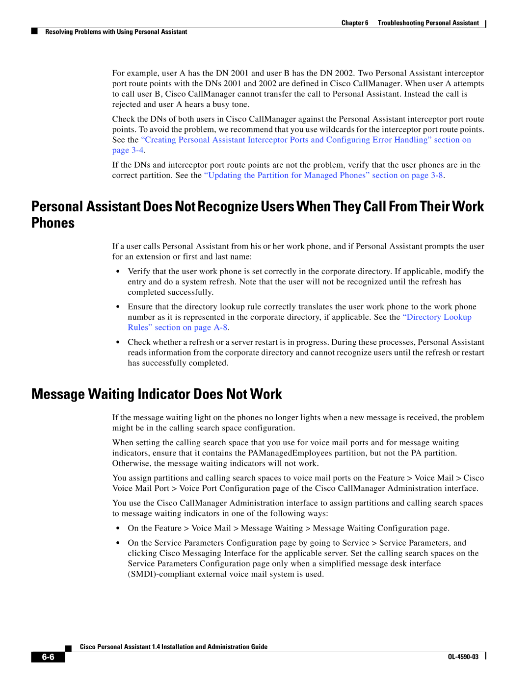 Cisco Systems 1.4 manual Message Waiting Indicator Does Not Work 