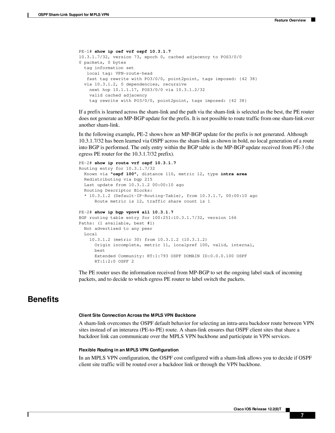 Cisco Systems 1600R, 1400 series manual Benefits, Client Site Connection Across the Mpls VPN Backbone 