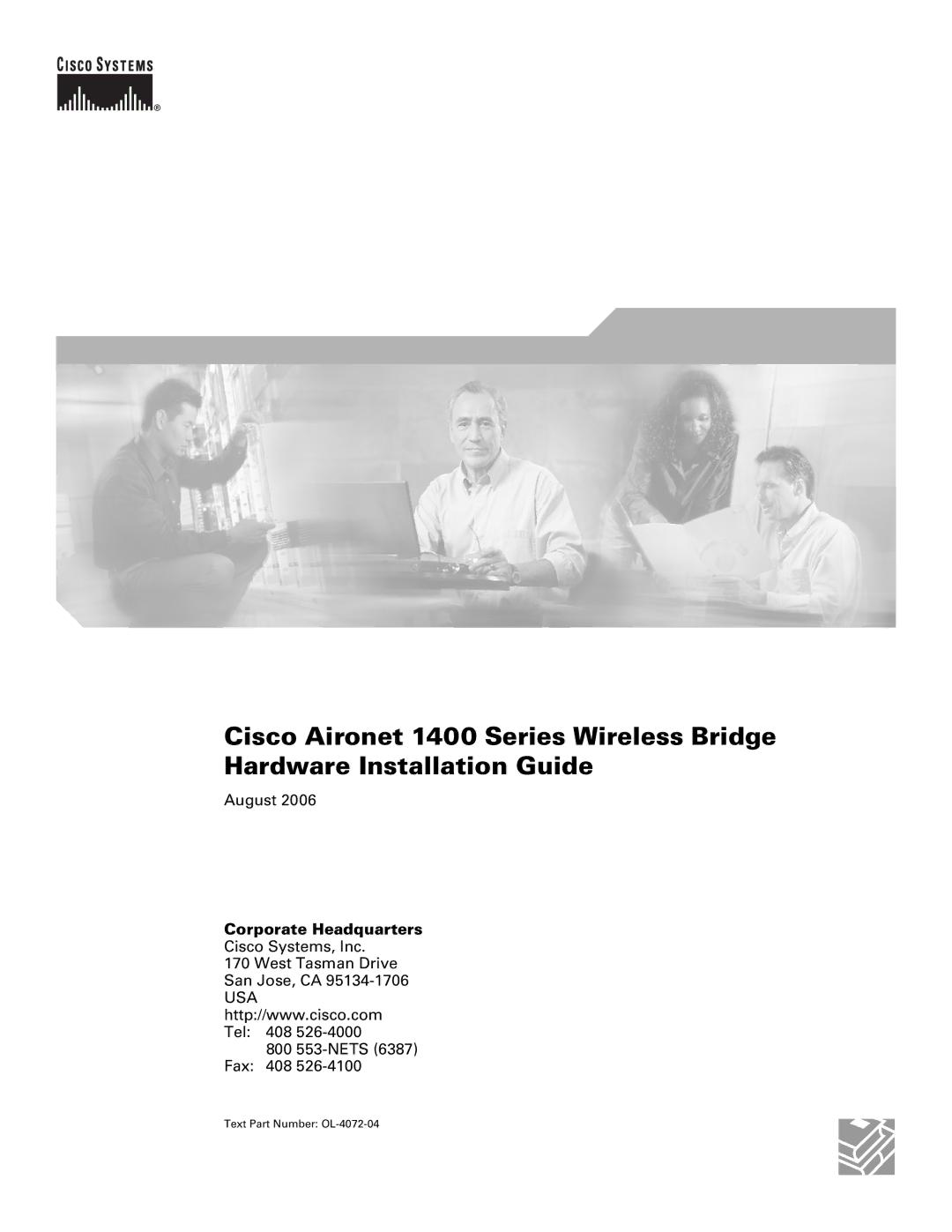 Cisco Systems 1400 manual Corporate Headquarters, Text Part Number OL-4072-04 