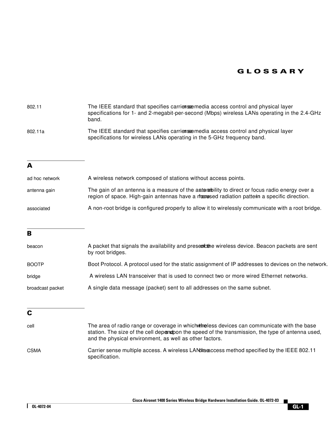 Cisco Systems 1400 manual O S S a R Y, GL-1 