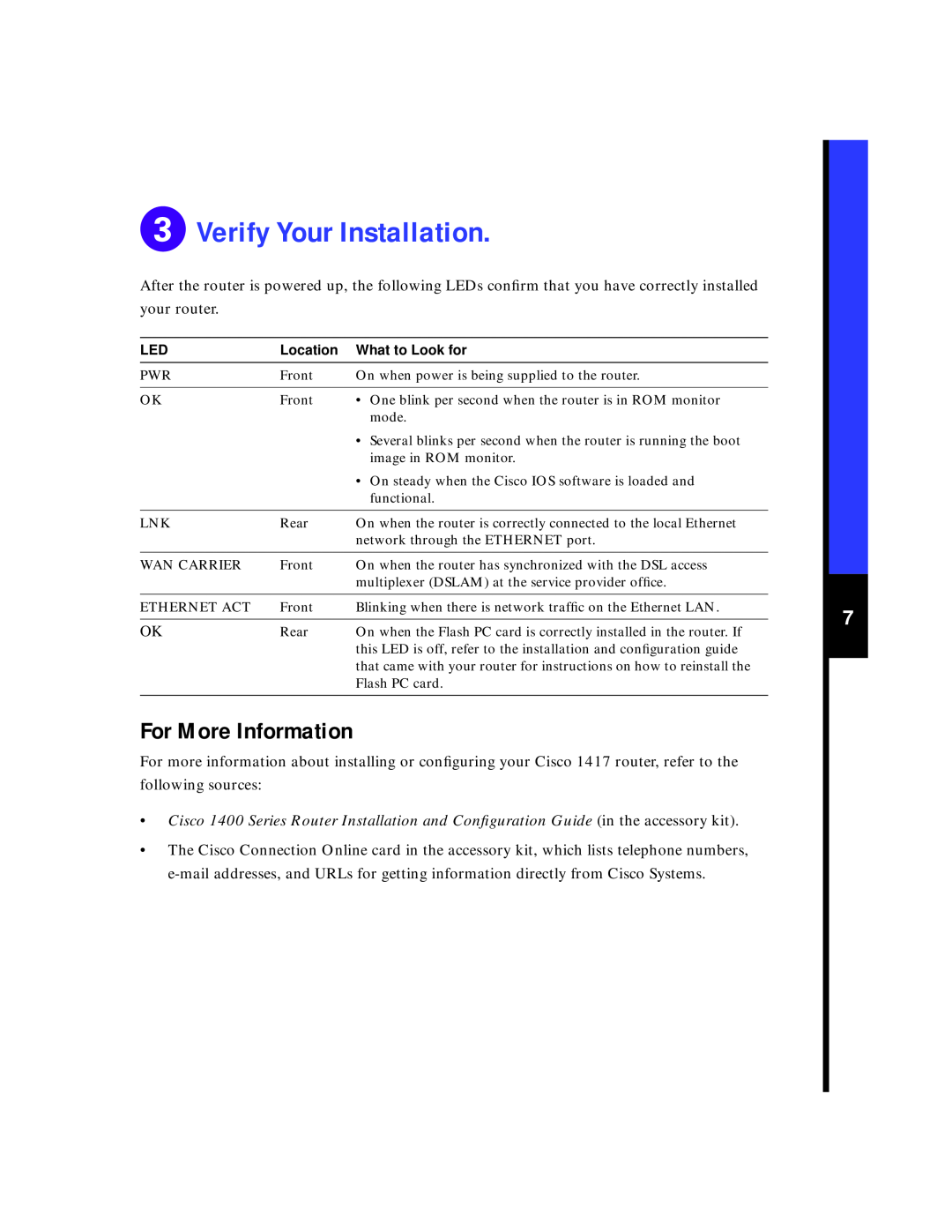 Cisco Systems 1417 quick start Verify Your Installation, For More Information 