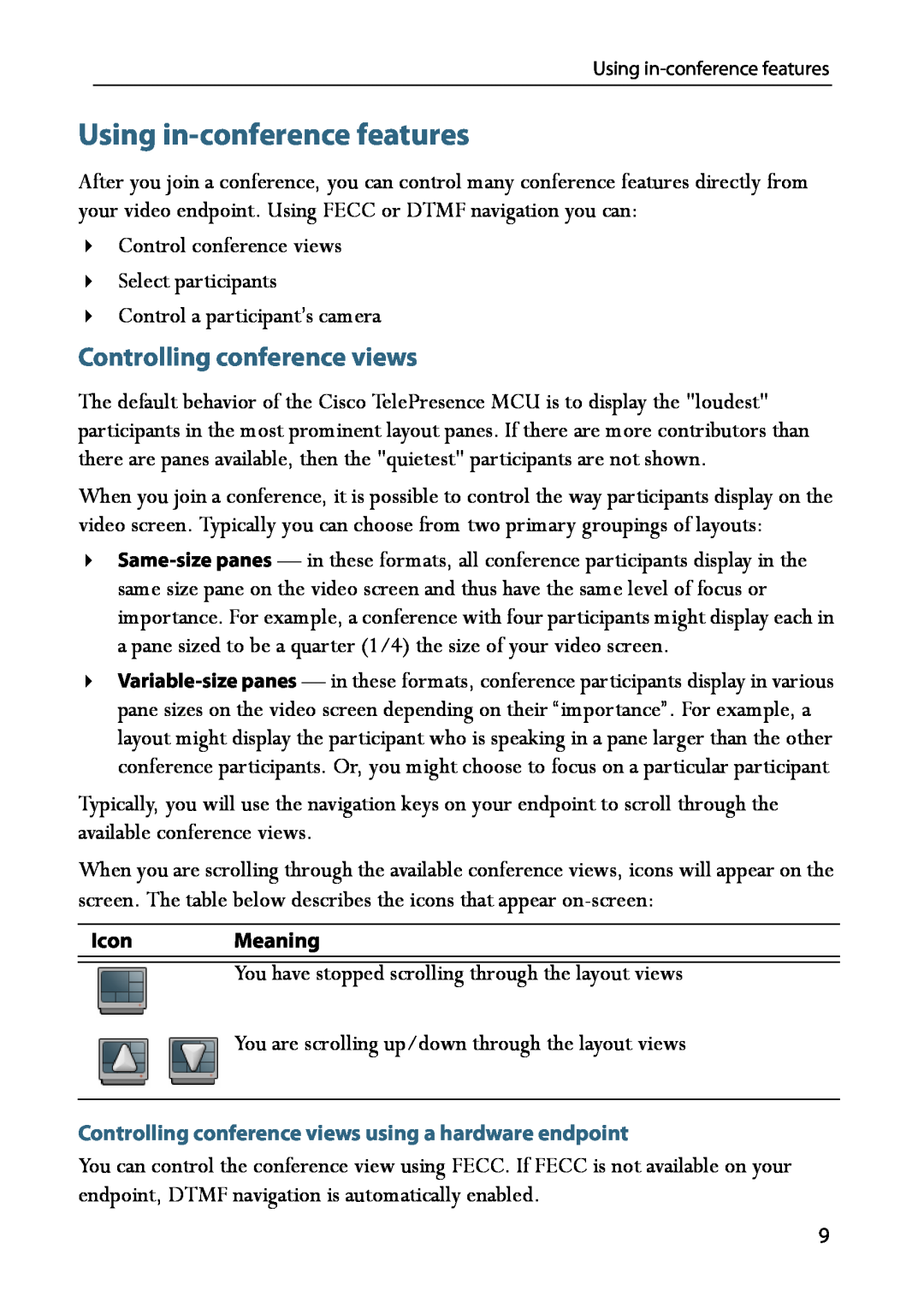 Cisco Systems 14523.02 manual Using in-conference features, Controlling conference views 