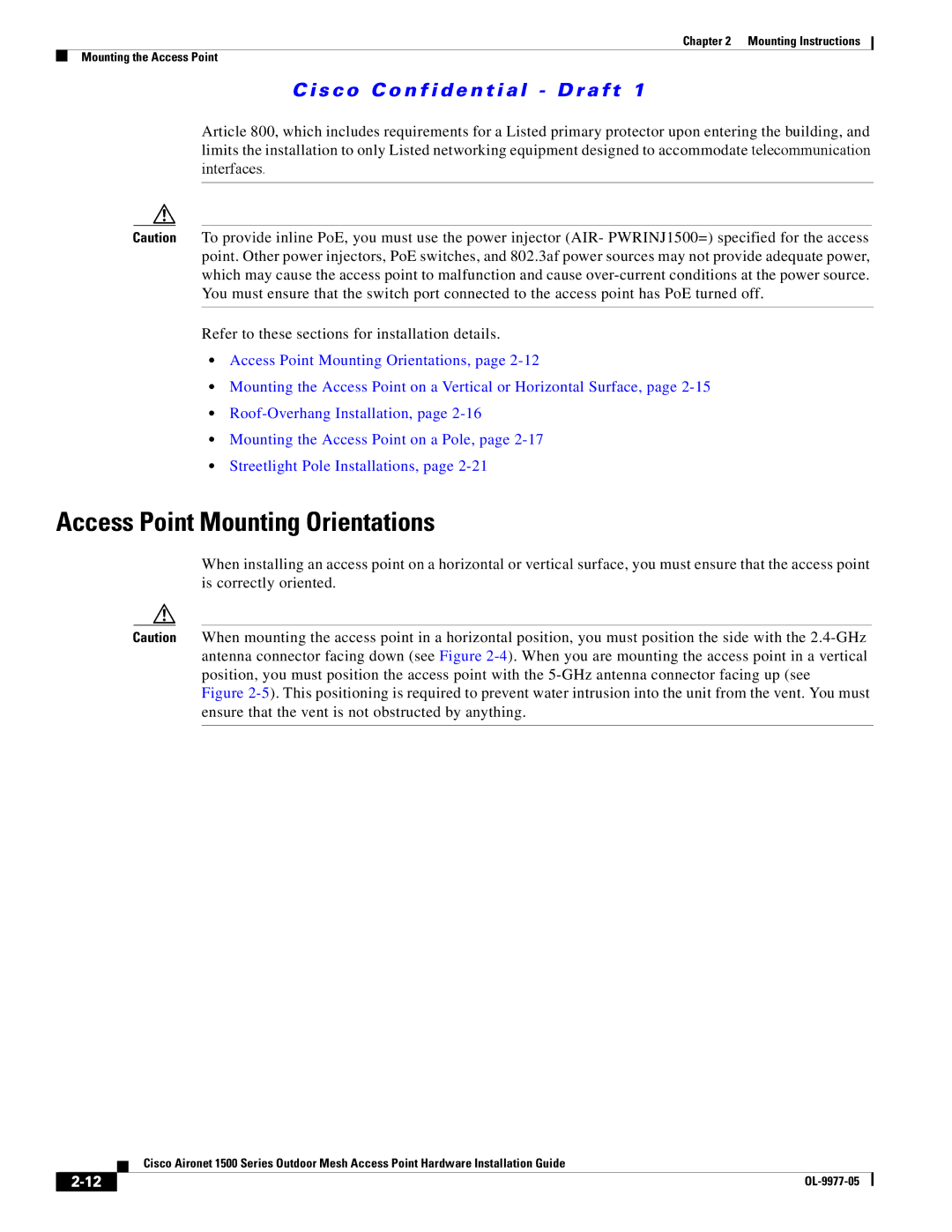 Cisco Systems 1500 Series manual Access Point Mounting Orientations 