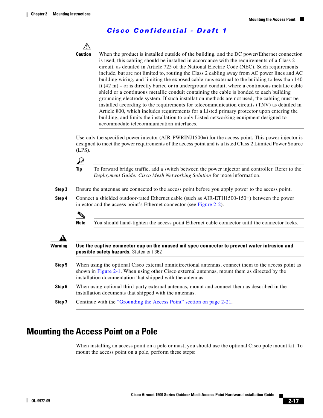 Cisco Systems 1500 Series manual Mounting the Access Point on a Pole 