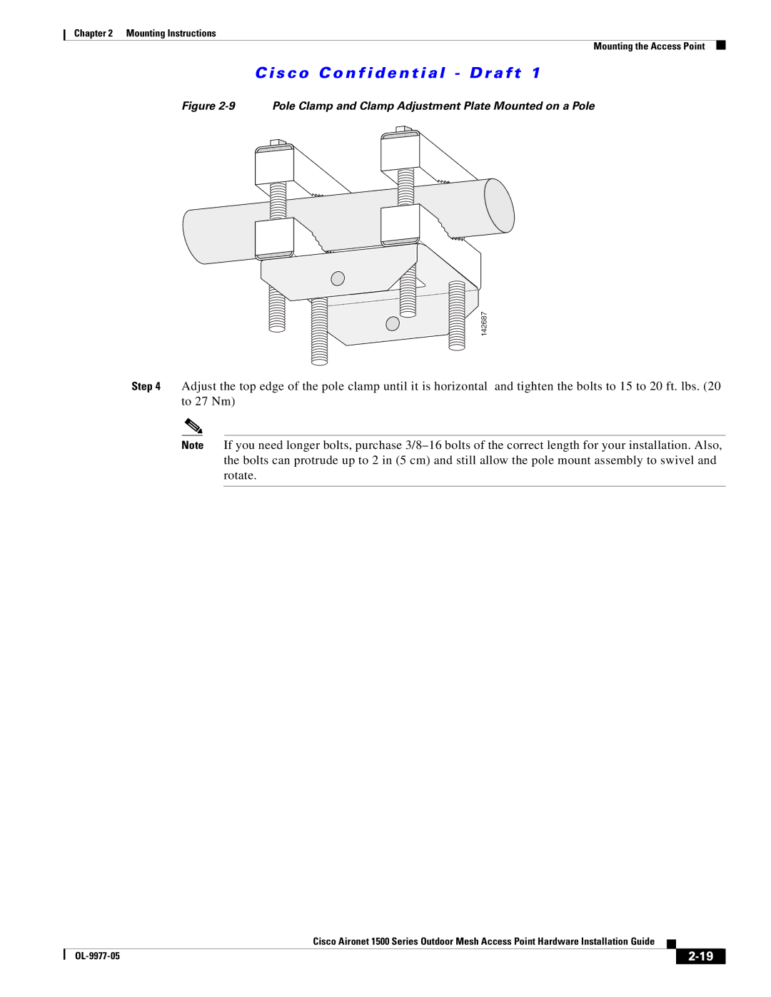 Cisco Systems 1500 Series manual Pole Clamp and Clamp Adjustment Plate Mounted on a Pole 