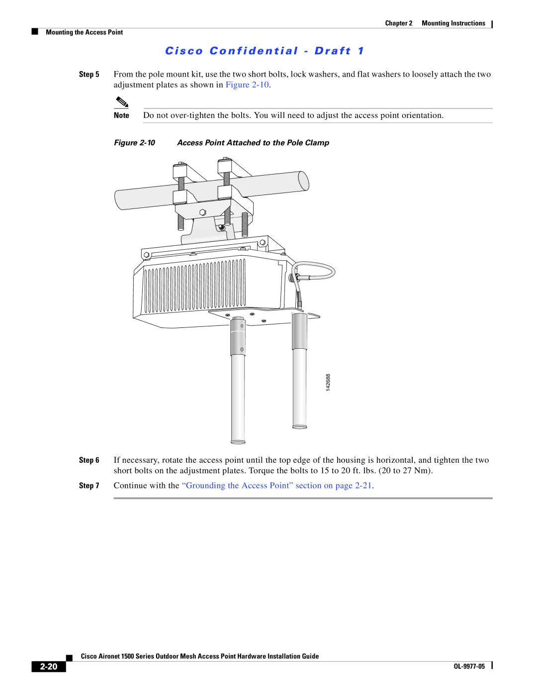 Cisco Systems 1500 Series manual Access Point Attached to the Pole Clamp 