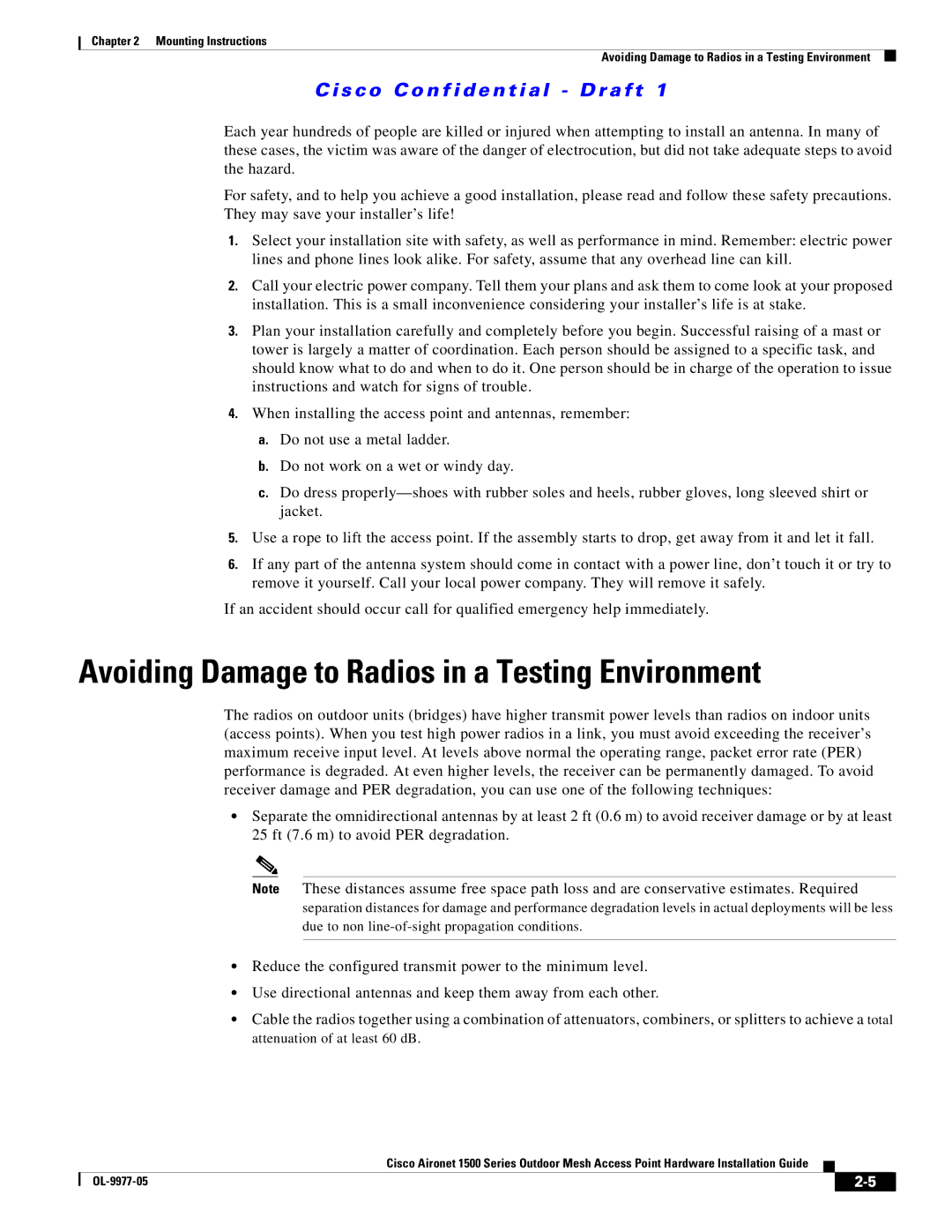 Cisco Systems 1500 Series manual Avoiding Damage to Radios in a Testing Environment 