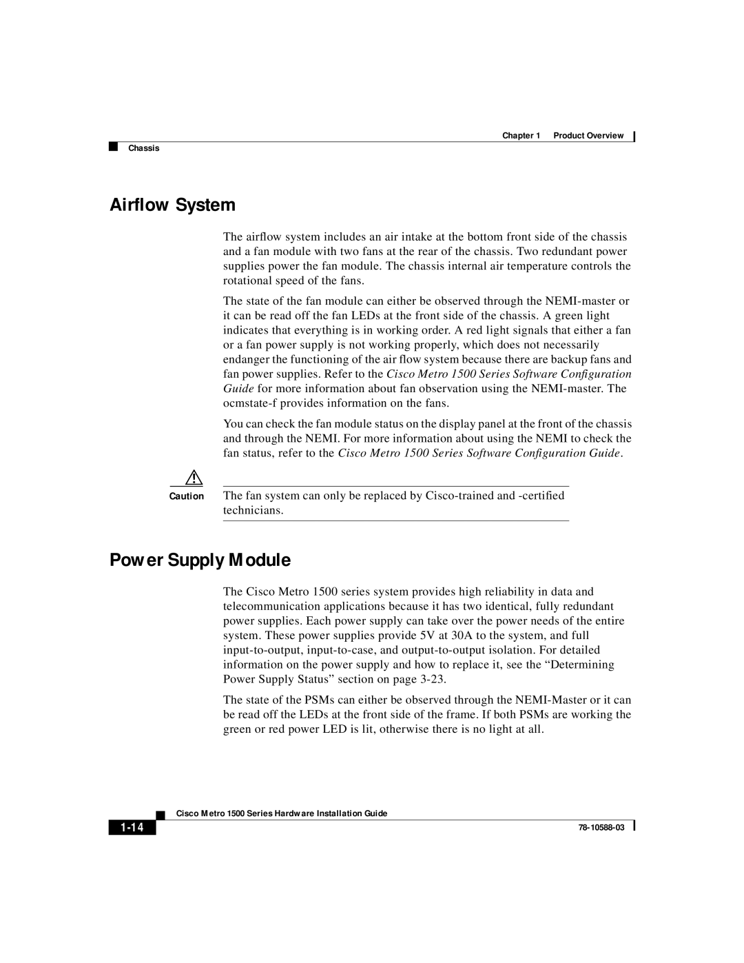 Cisco Systems 1500 manual Airflow System, Power Supply Module 