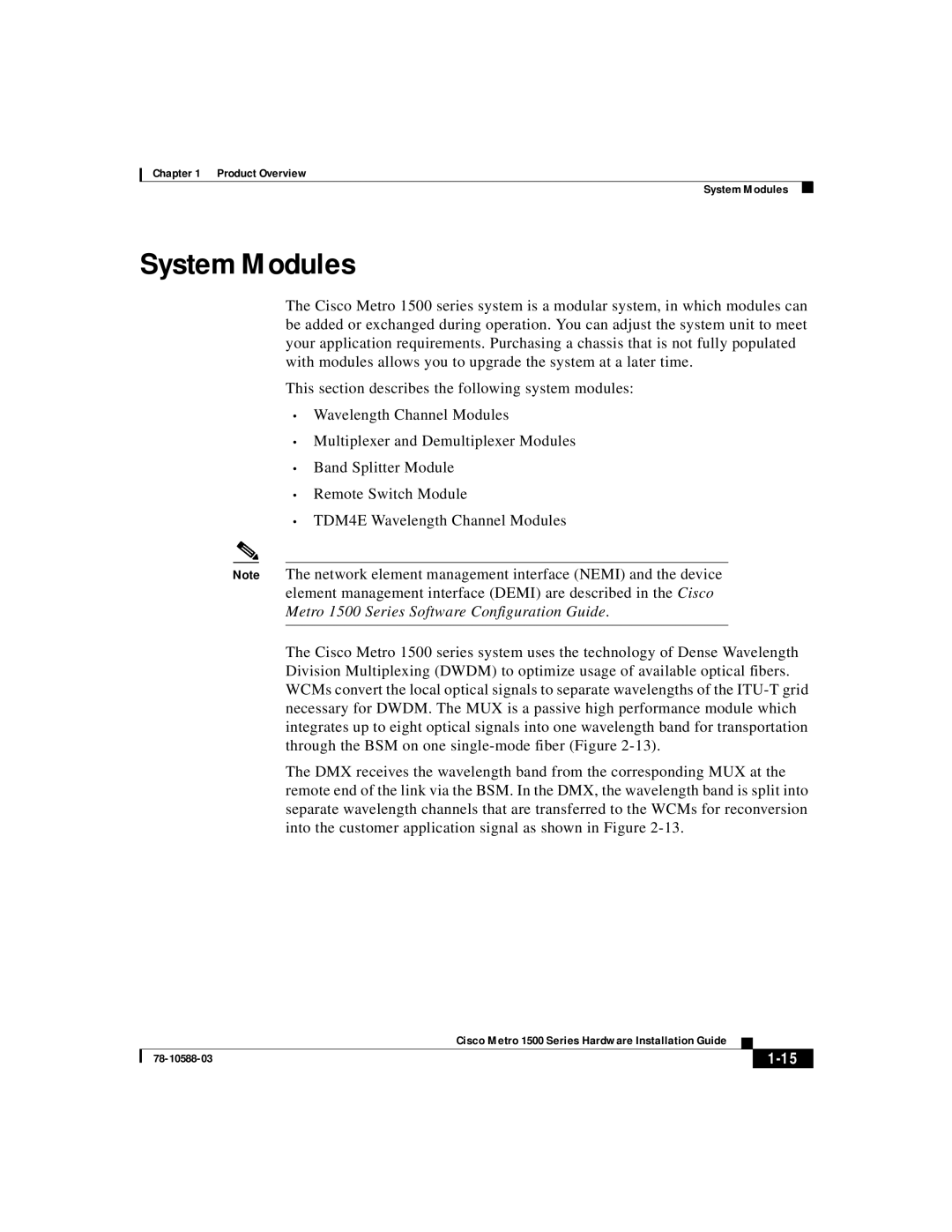 Cisco Systems 1500 manual System Modules 