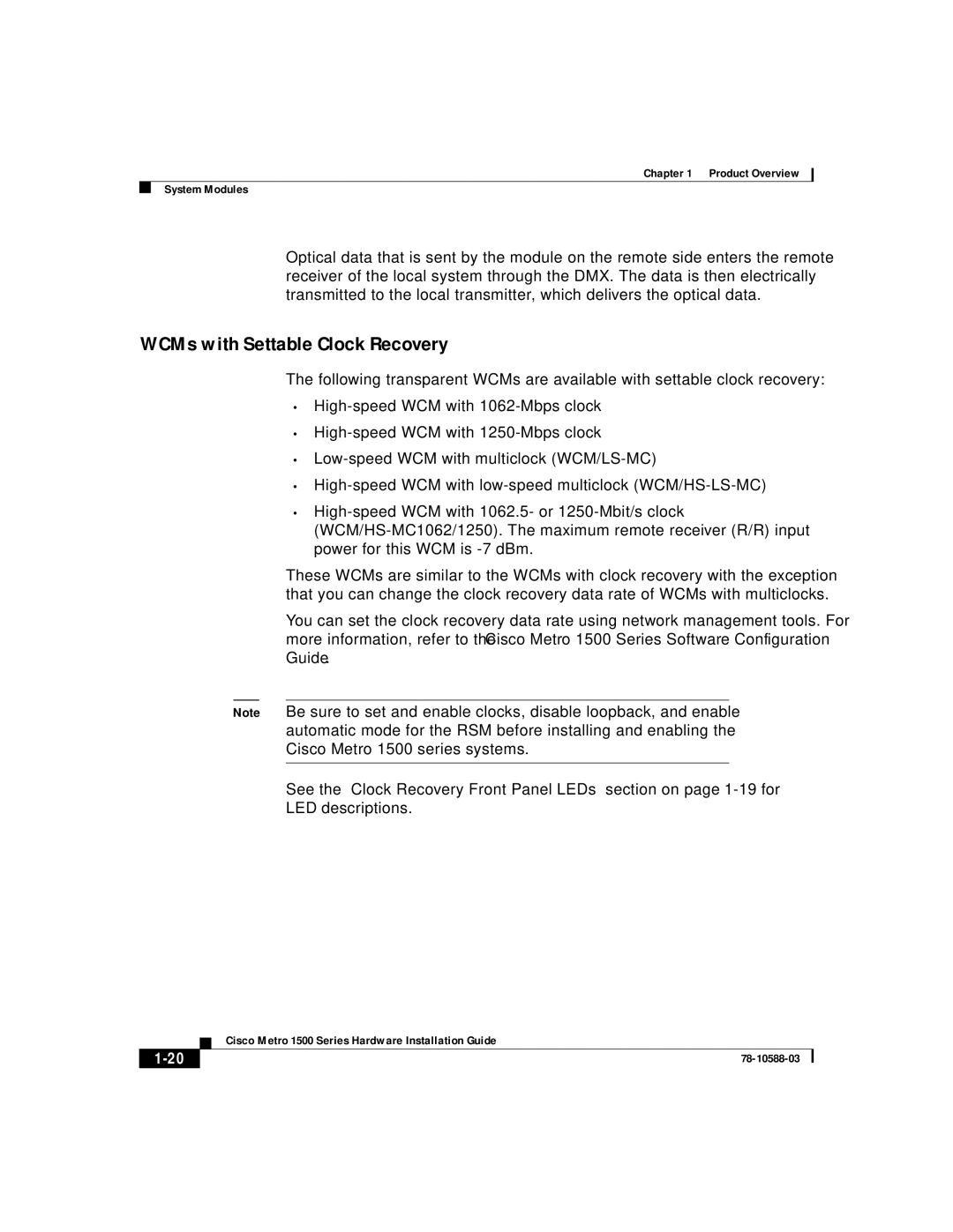 Cisco Systems 1500 manual WCMs with Settable Clock Recovery 