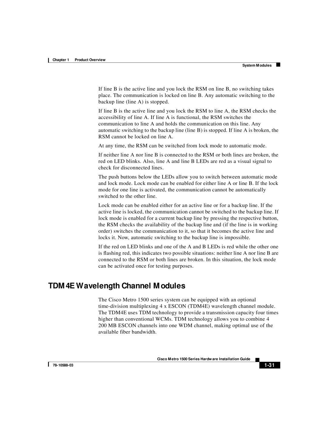 Cisco Systems 1500 manual TDM4E Wavelength Channel Modules 